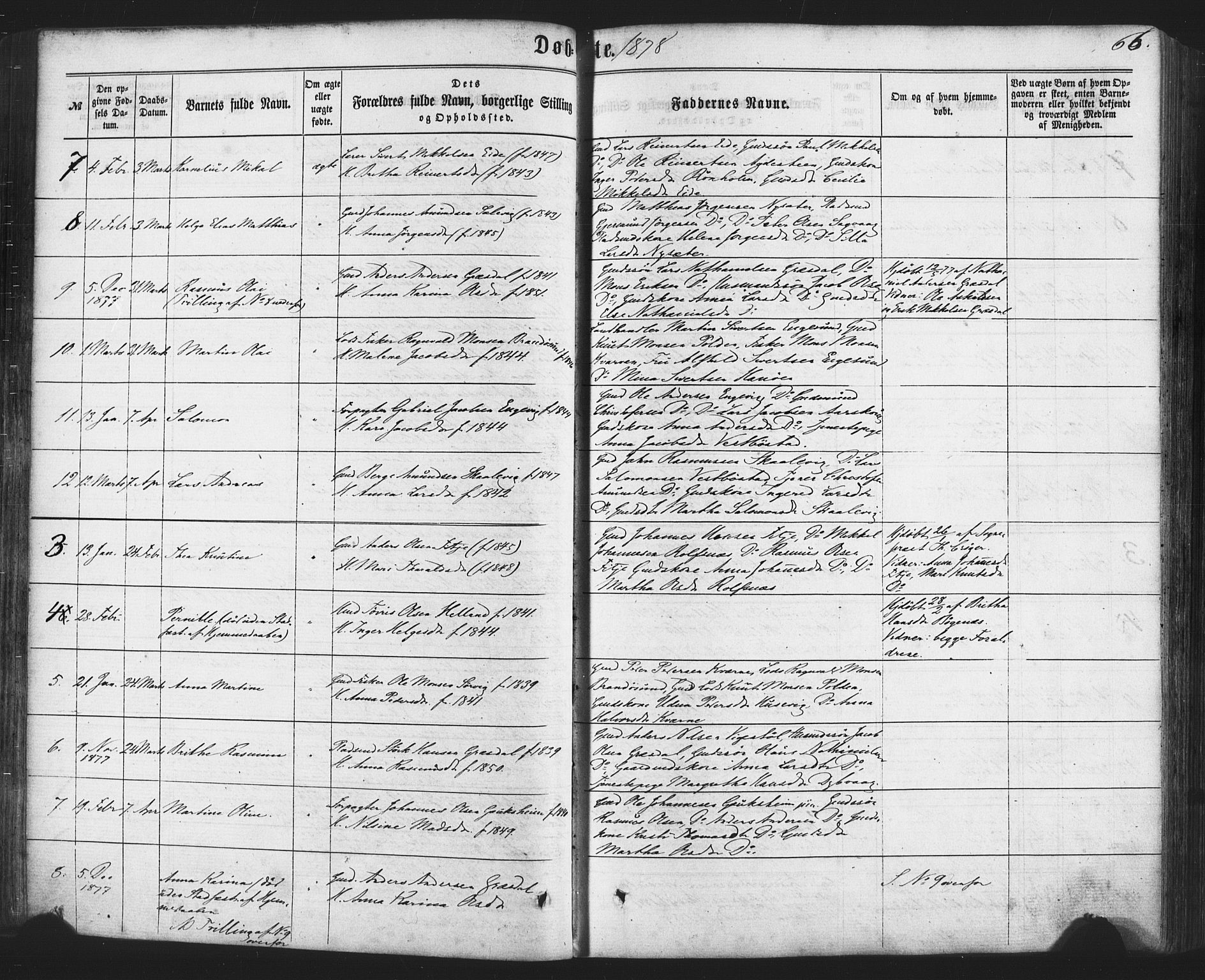Fitjar sokneprestembete, AV/SAB-A-99926: Ministerialbok nr. A 1, 1862-1881, s. 66