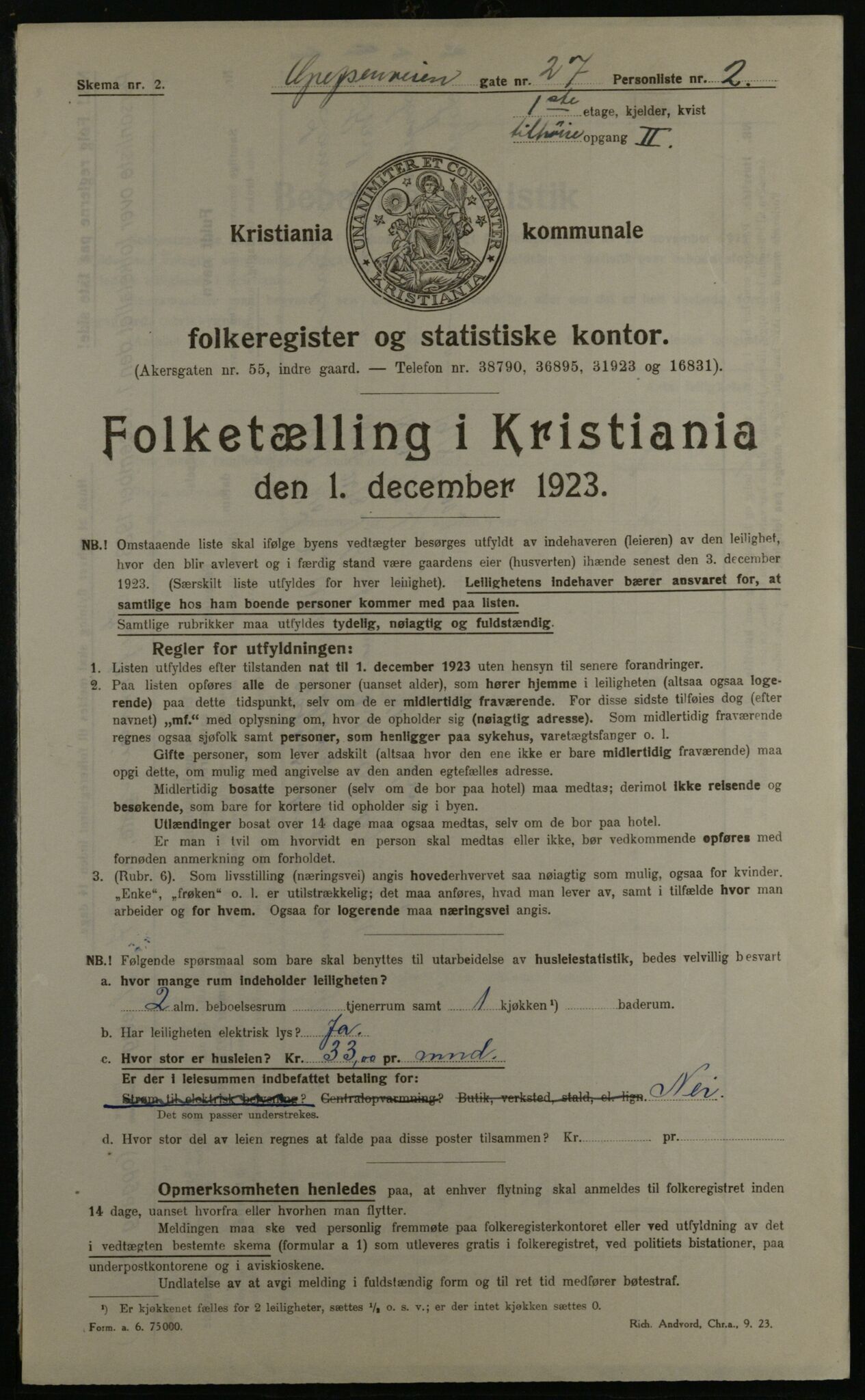 OBA, Kommunal folketelling 1.12.1923 for Kristiania, 1923, s. 33573