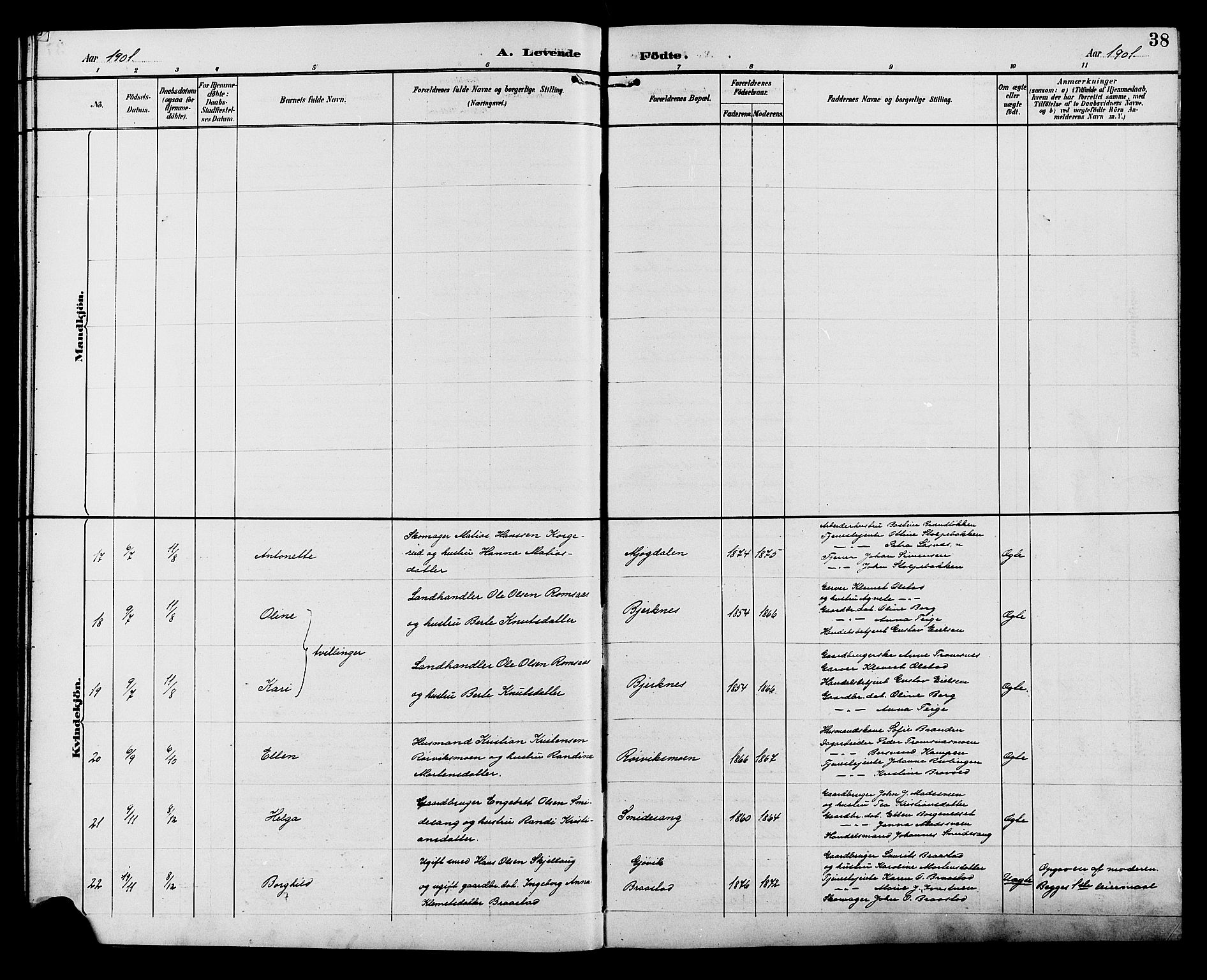 Ringebu prestekontor, SAH/PREST-082/H/Ha/Hab/L0007: Klokkerbok nr. 7, 1890-1910, s. 38