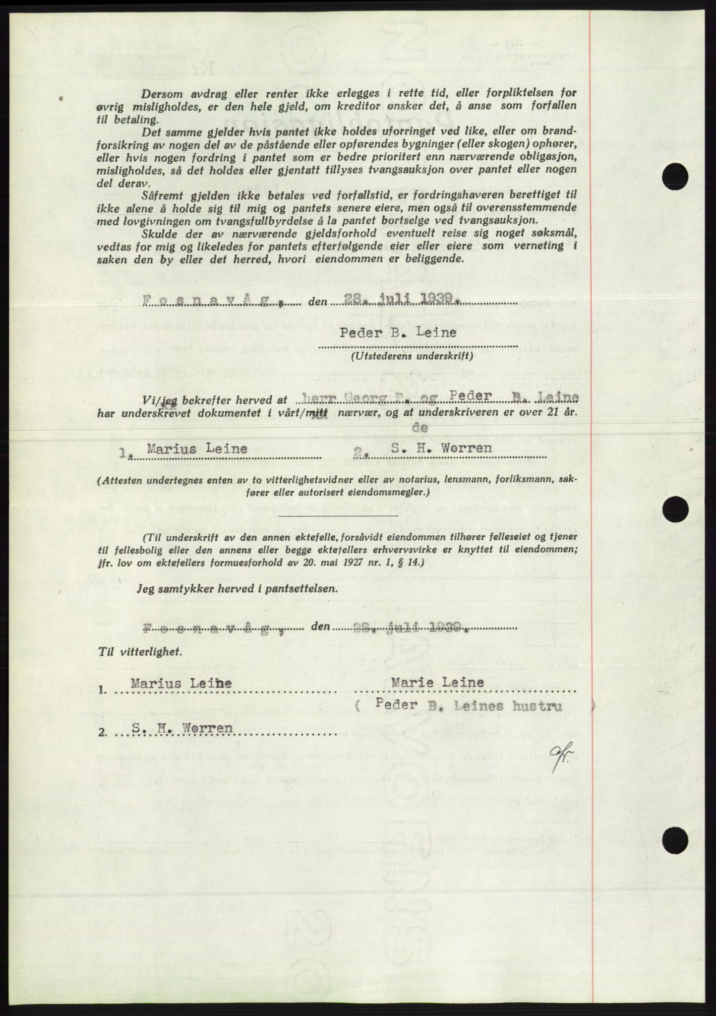 Søre Sunnmøre sorenskriveri, AV/SAT-A-4122/1/2/2C/L0068: Pantebok nr. 62, 1939-1939, Dagboknr: 1252/1939