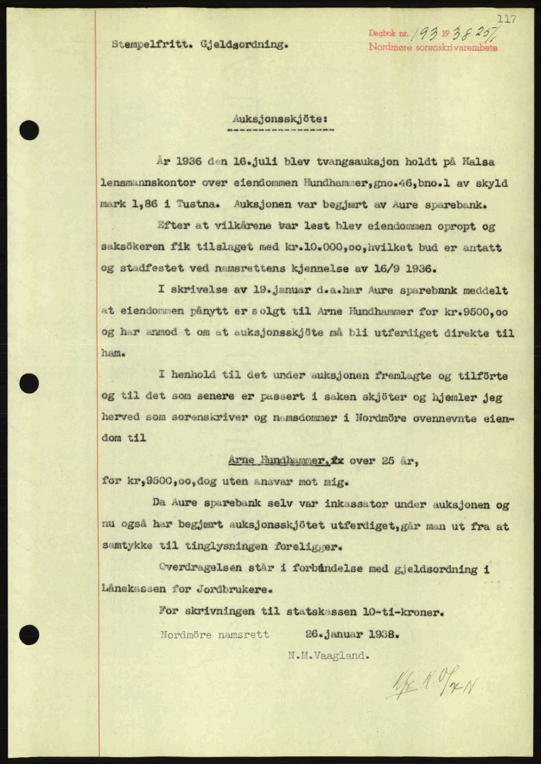 Nordmøre sorenskriveri, SAT/A-4132/1/2/2Ca: Pantebok nr. A83, 1938-1938, Dagboknr: 193/1938