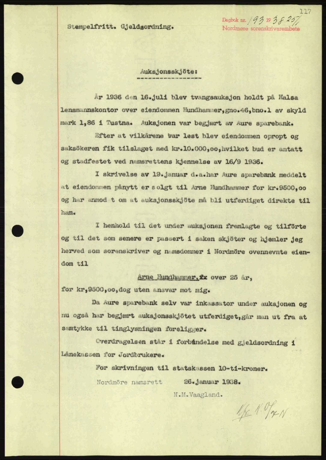 Nordmøre sorenskriveri, AV/SAT-A-4132/1/2/2Ca: Pantebok nr. A83, 1938-1938, Dagboknr: 193/1938