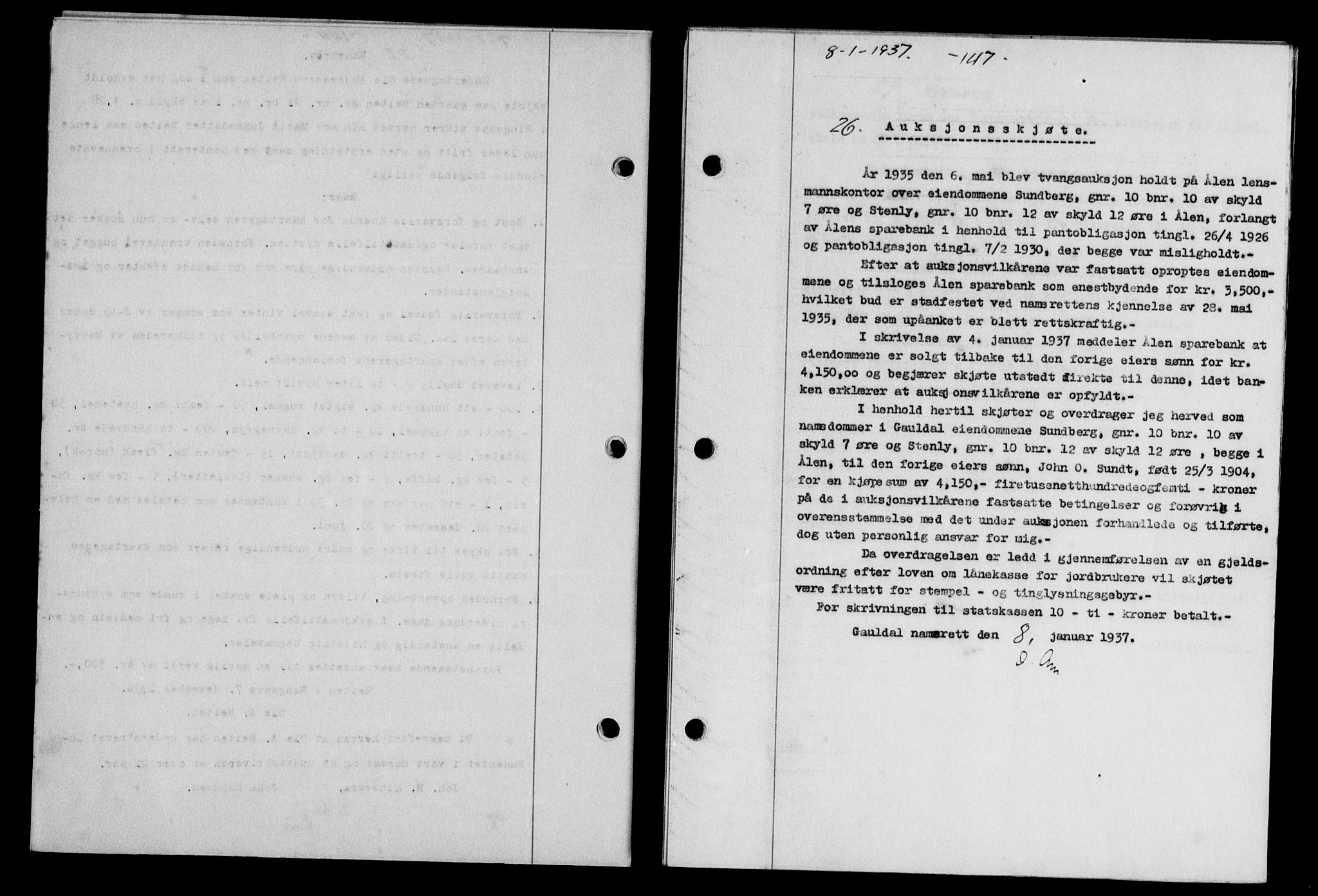 Gauldal sorenskriveri, SAT/A-0014/1/2/2C/L0046: Pantebok nr. 49-50, 1936-1937, Dagboknr: 26/1937