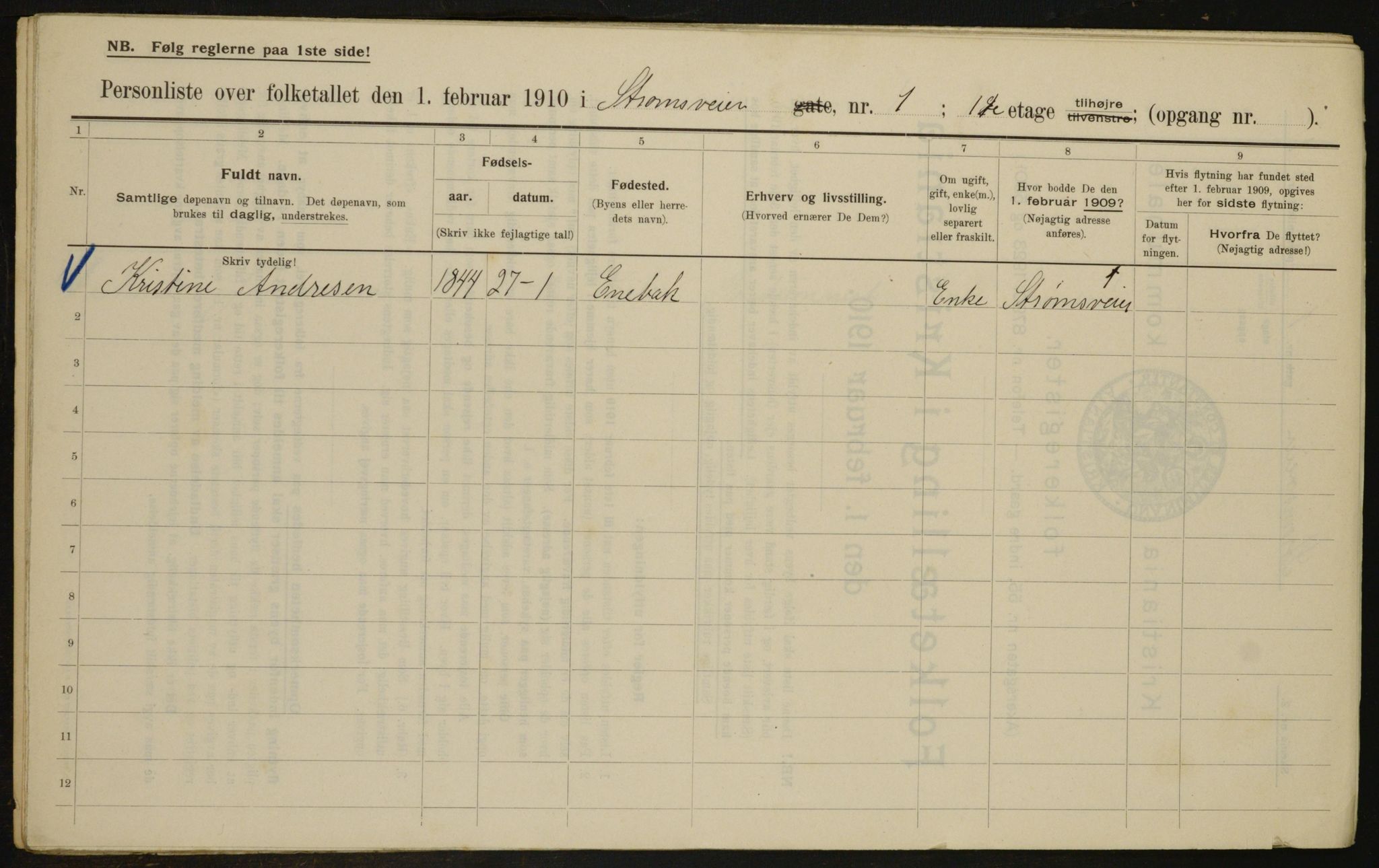 OBA, Kommunal folketelling 1.2.1910 for Kristiania, 1910, s. 98651