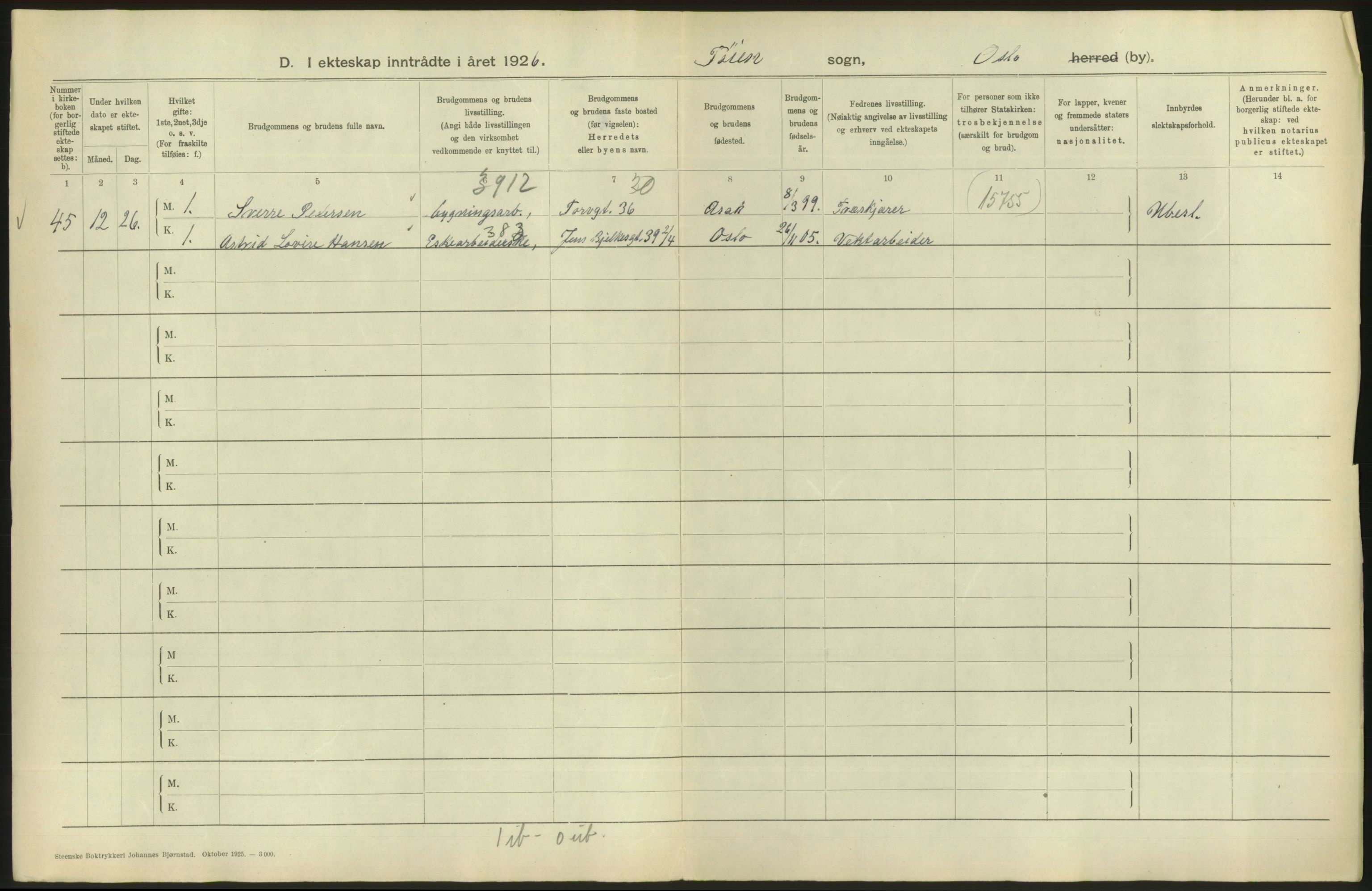 Statistisk sentralbyrå, Sosiodemografiske emner, Befolkning, AV/RA-S-2228/D/Df/Dfc/Dfcf/L0008: Oslo: Gifte, 1926, s. 722