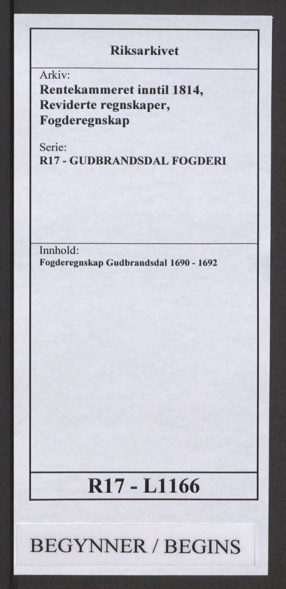 Rentekammeret inntil 1814, Reviderte regnskaper, Fogderegnskap, AV/RA-EA-4092/R17/L1166: Fogderegnskap Gudbrandsdal, 1690-1692, s. 1