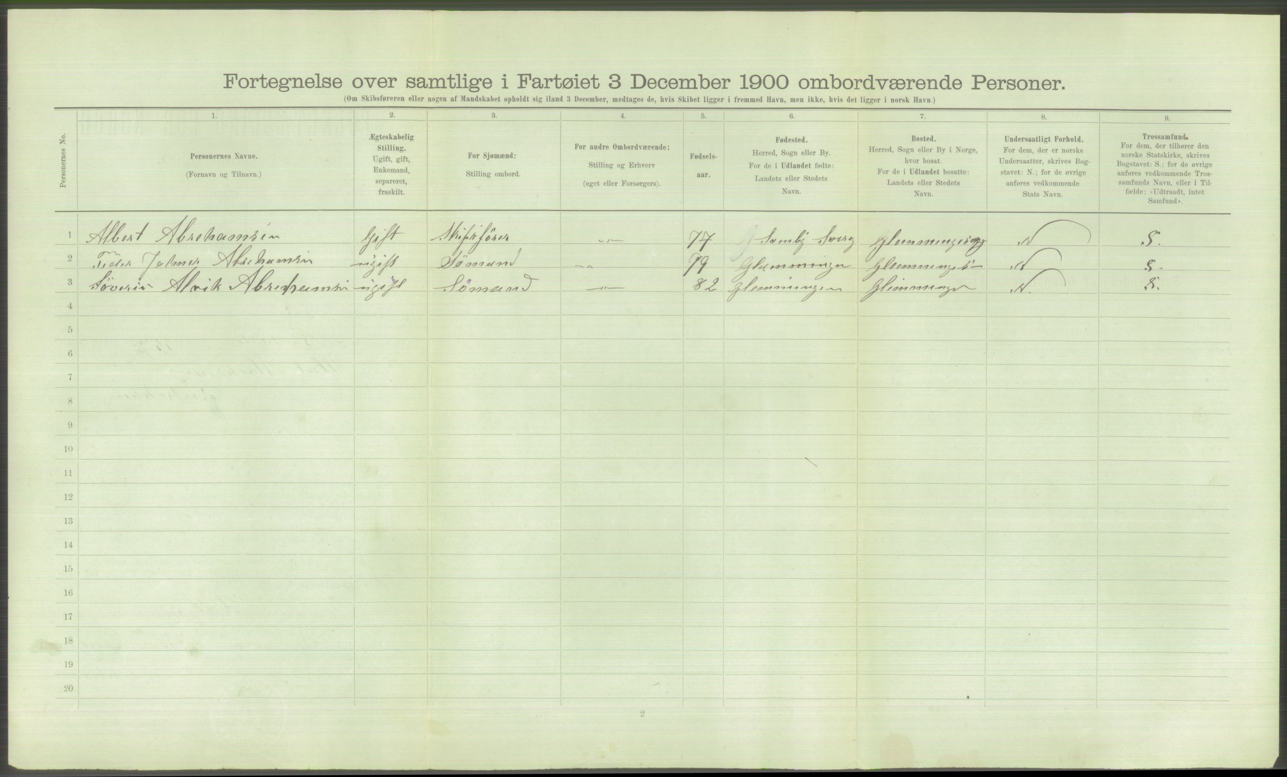 RA, Folketelling 1900 - skipslister med personlister for skip i norske havner, utenlandske havner og til havs, 1900, s. 830