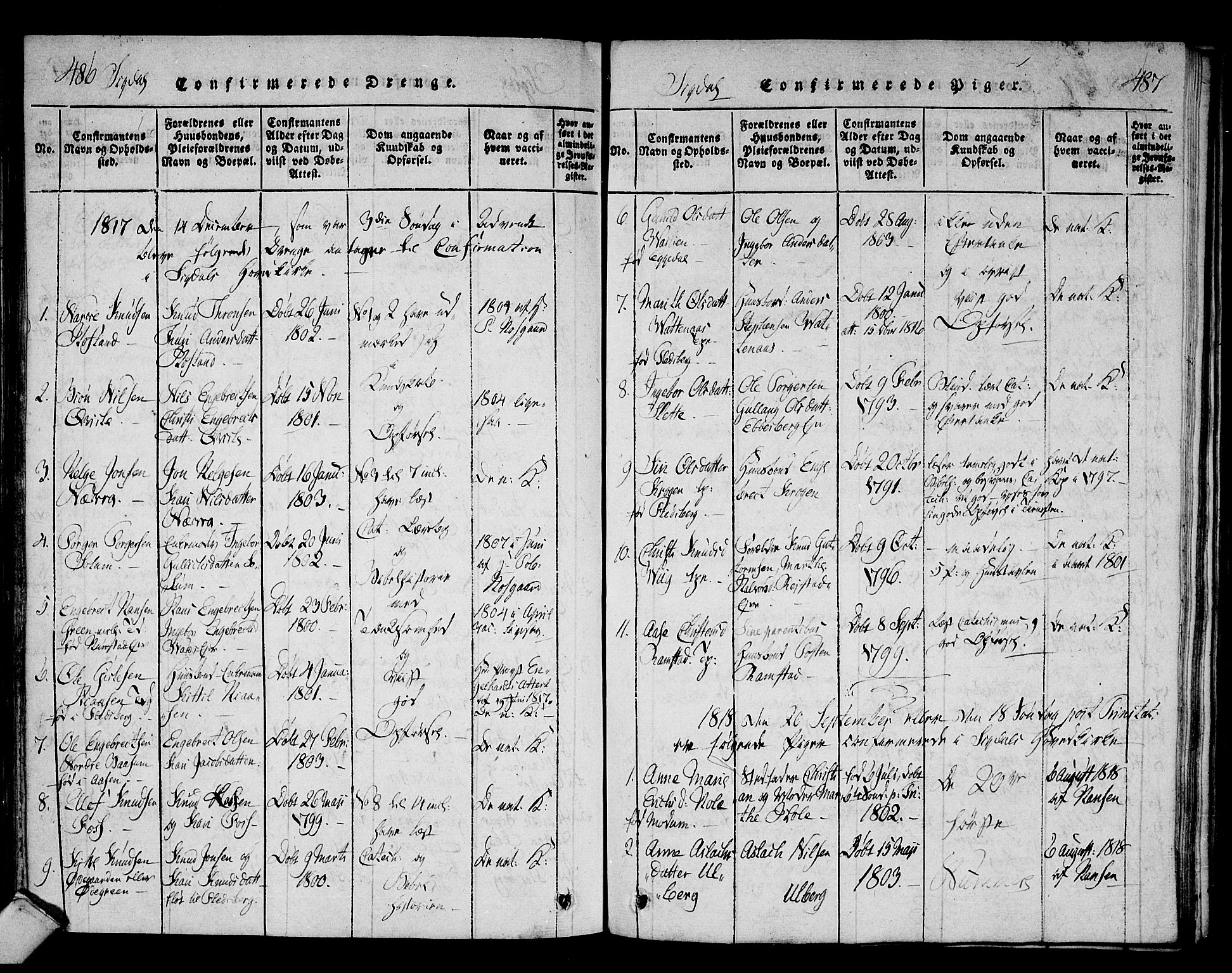 Sigdal kirkebøker, AV/SAKO-A-245/F/Fa/L0005: Ministerialbok nr. I 5 /1, 1815-1829, s. 486-487