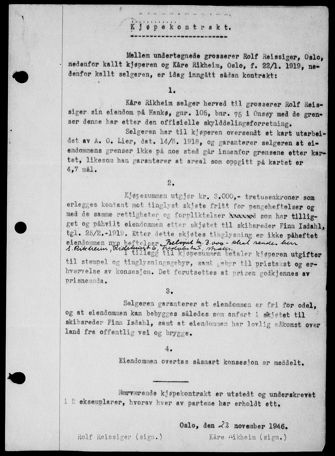 Onsøy sorenskriveri, SAO/A-10474/G/Ga/Gab/L0018: Pantebok nr. II A-18, 1946-1947, Dagboknr: 3266/1946