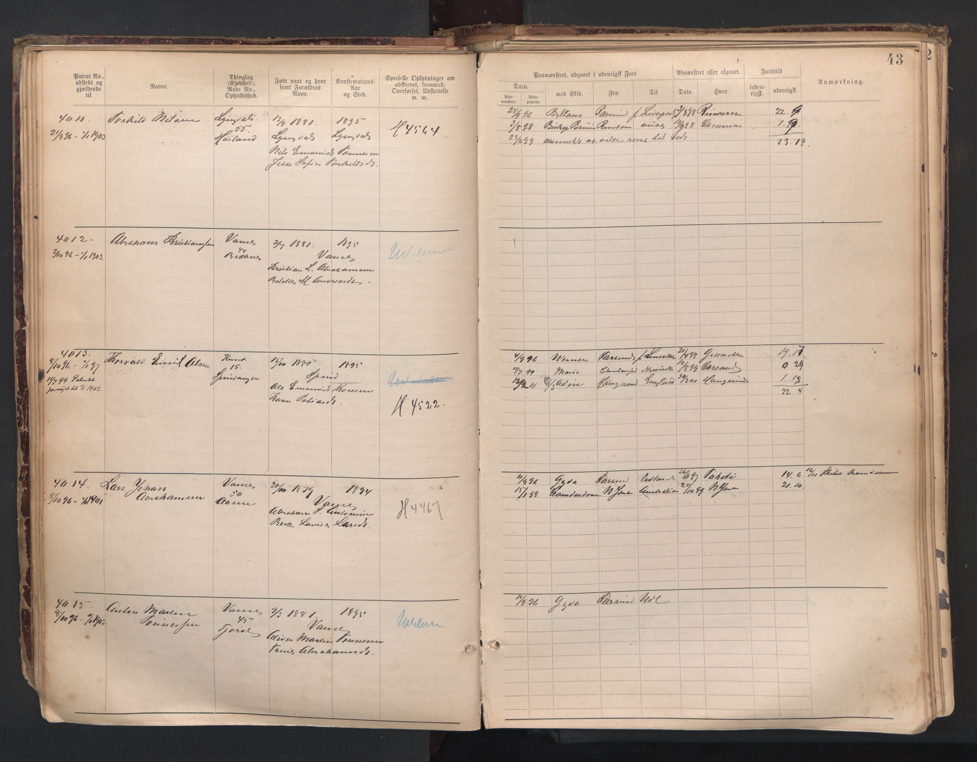 Farsund mønstringskrets, SAK/2031-0017/F/Fa/L0007: Annotasjonsrulle nr 3806-5294 med register, Z-4, 1894-1934, s. 71