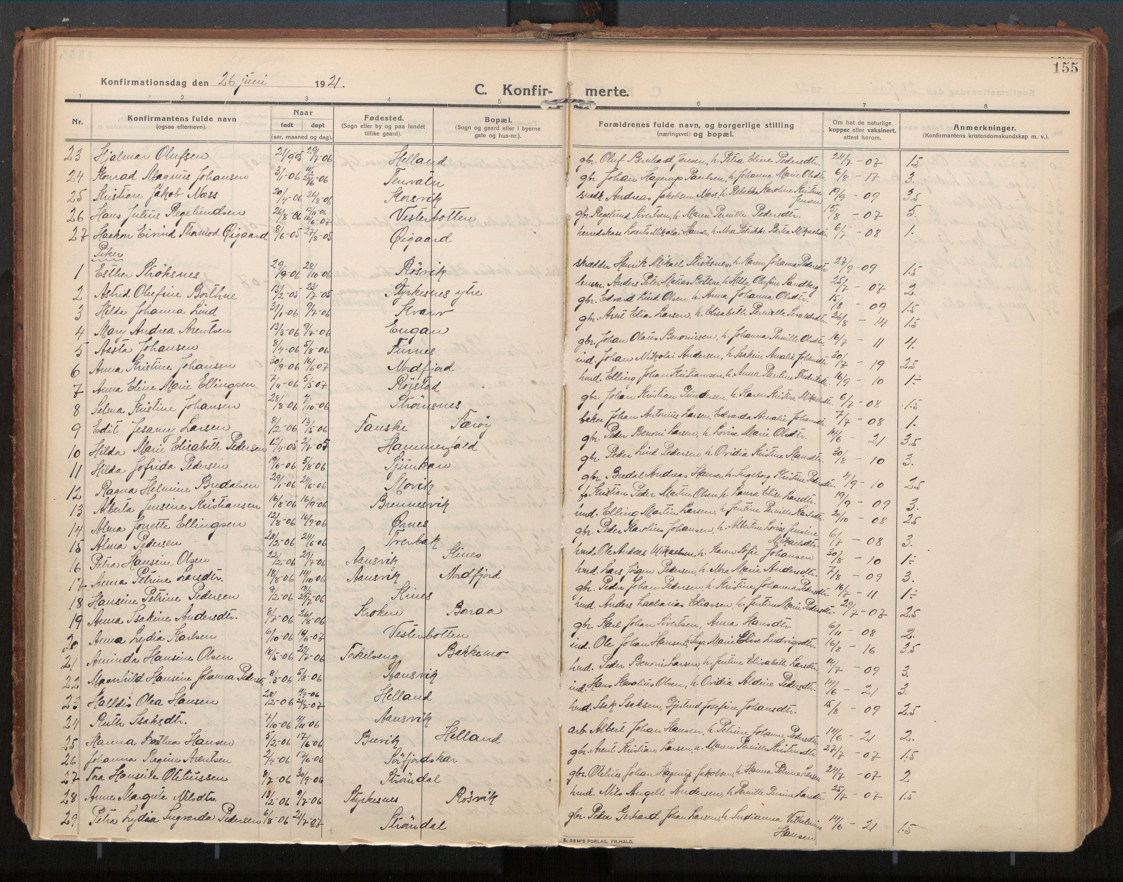 Ministerialprotokoller, klokkerbøker og fødselsregistre - Nordland, AV/SAT-A-1459/854/L0784: Ministerialbok nr. 854A07, 1910-1922, s. 155
