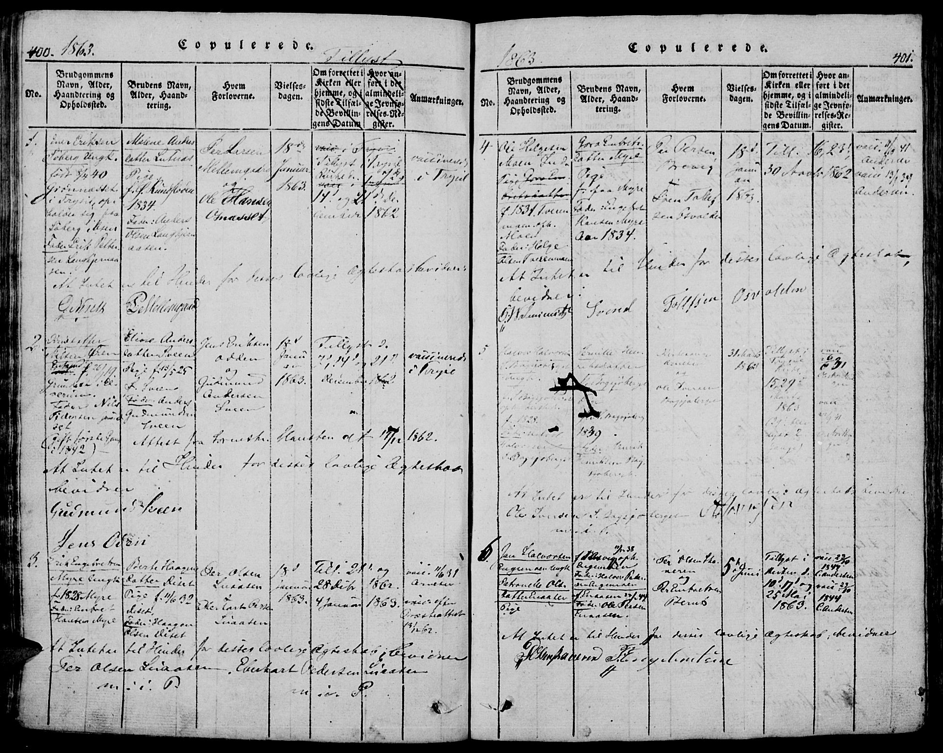 Trysil prestekontor, AV/SAH-PREST-046/H/Ha/Hab/L0005: Klokkerbok nr. 5, 1814-1877, s. 400-401