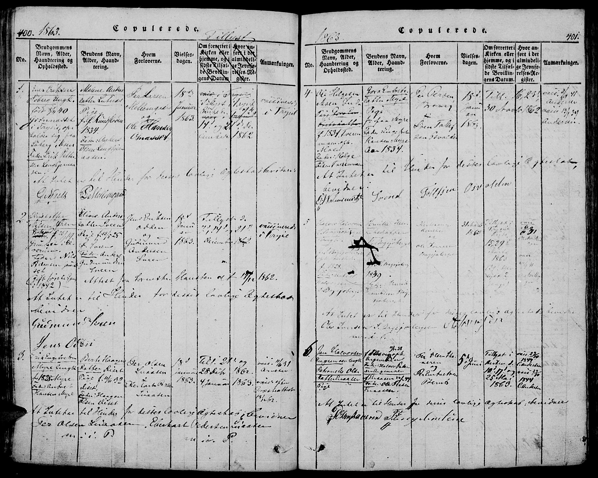 Trysil prestekontor, SAH/PREST-046/H/Ha/Hab/L0005: Klokkerbok nr. 5, 1814-1877, s. 400-401