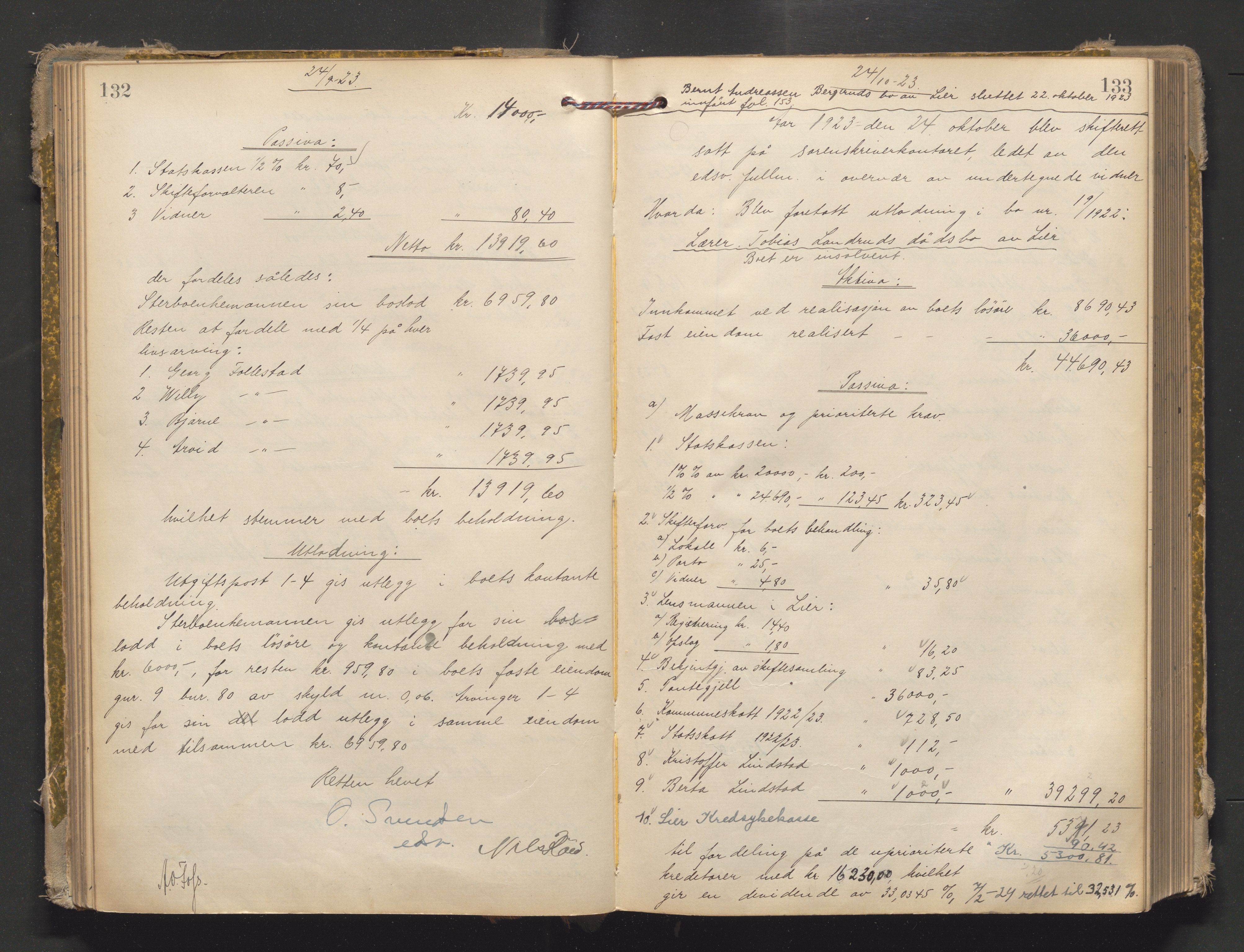 Lier, Røyken og Hurum sorenskriveri, AV/SAKO-A-89/H/He/L0004: Skifteutlodningsprotokoll, 1921-1932, s. 132-133