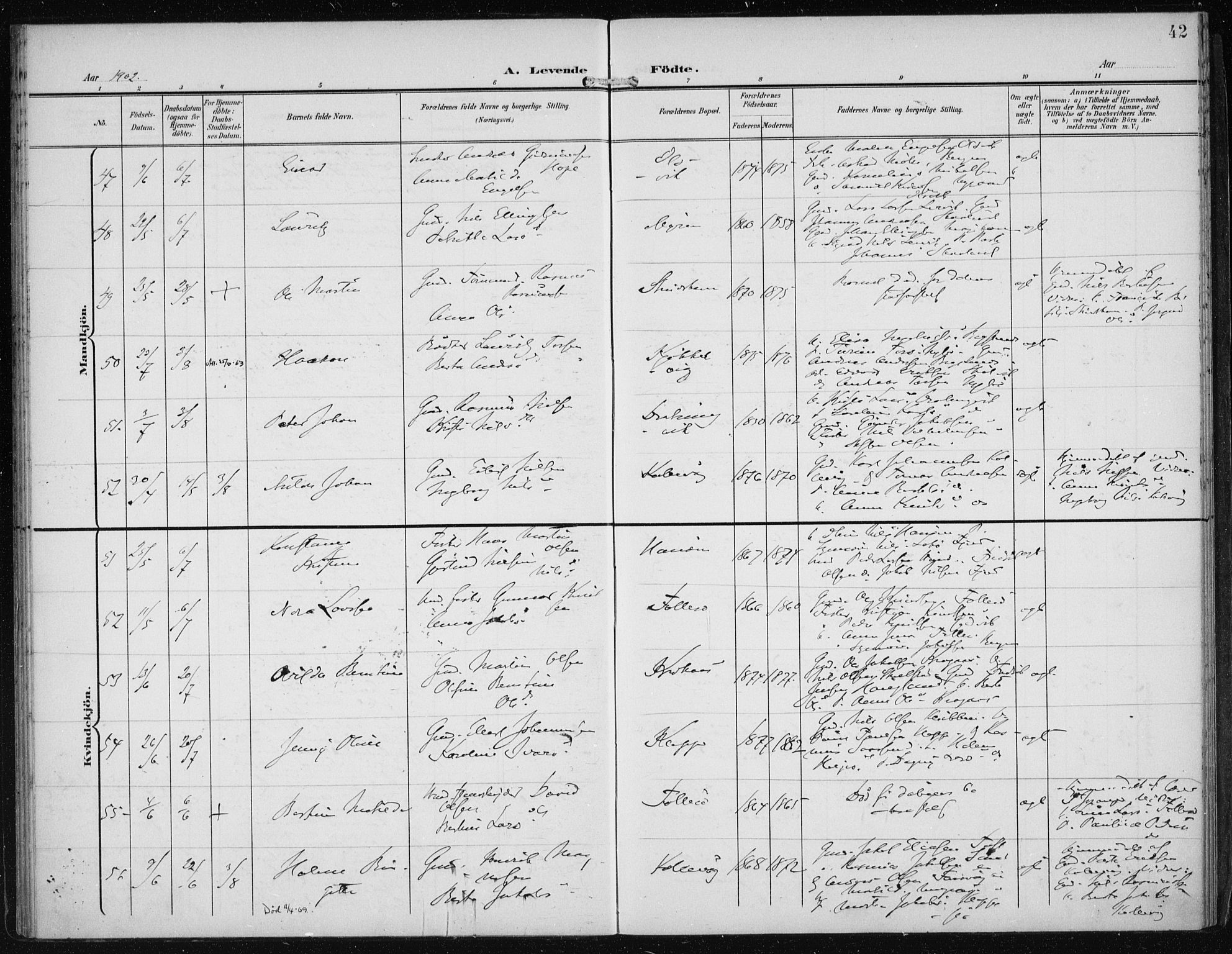 Askøy Sokneprestembete, AV/SAB-A-74101/H/Ha/Haa/Haac/L0001: Ministerialbok nr. C 1, 1899-1905, s. 42