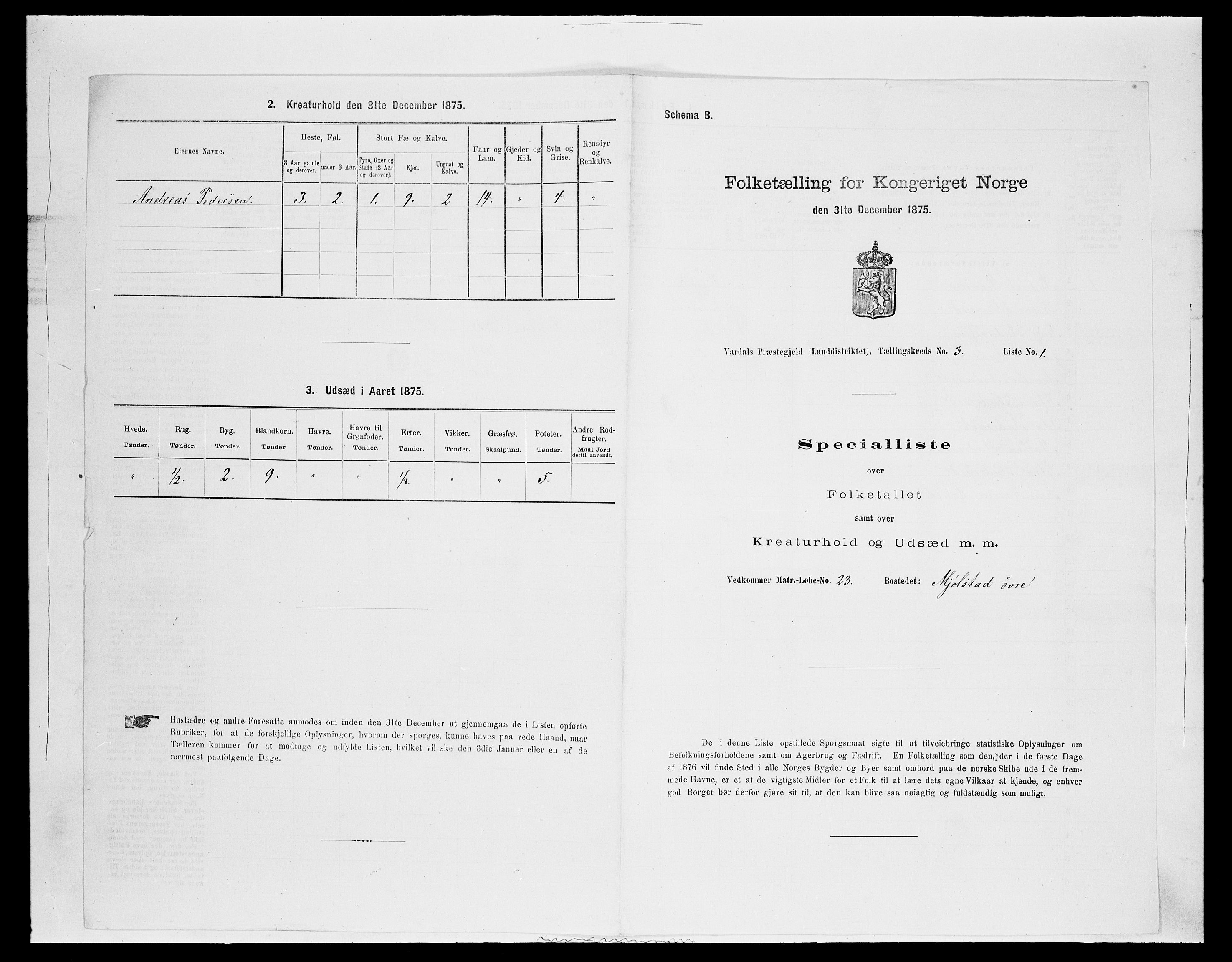 SAH, Folketelling 1875 for 0527L Vardal prestegjeld, Vardal sokn og Hunn sokn, 1875, s. 341