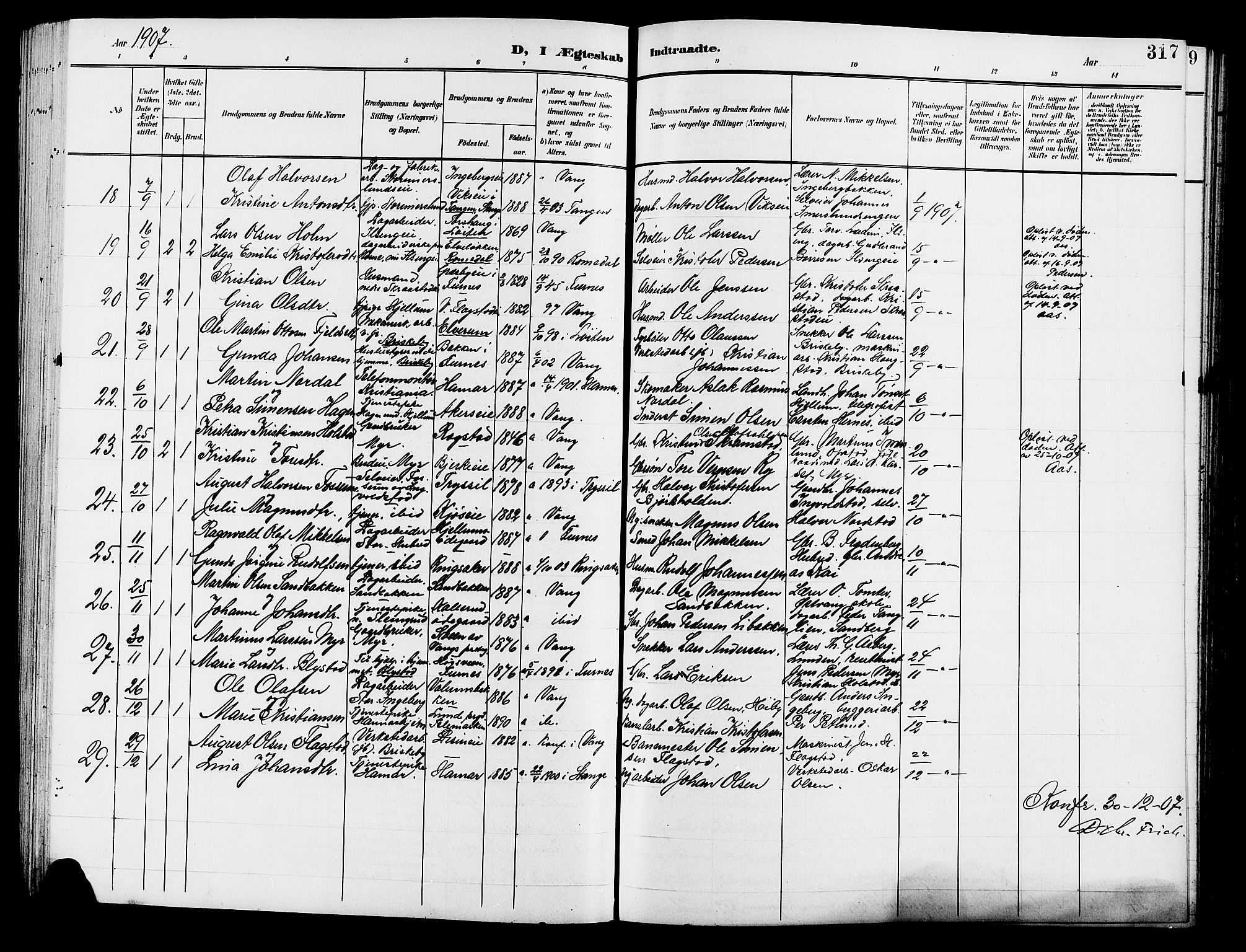 Vang prestekontor, Hedmark, AV/SAH-PREST-008/H/Ha/Hab/L0014: Klokkerbok nr. 14, 1896-1914, s. 317