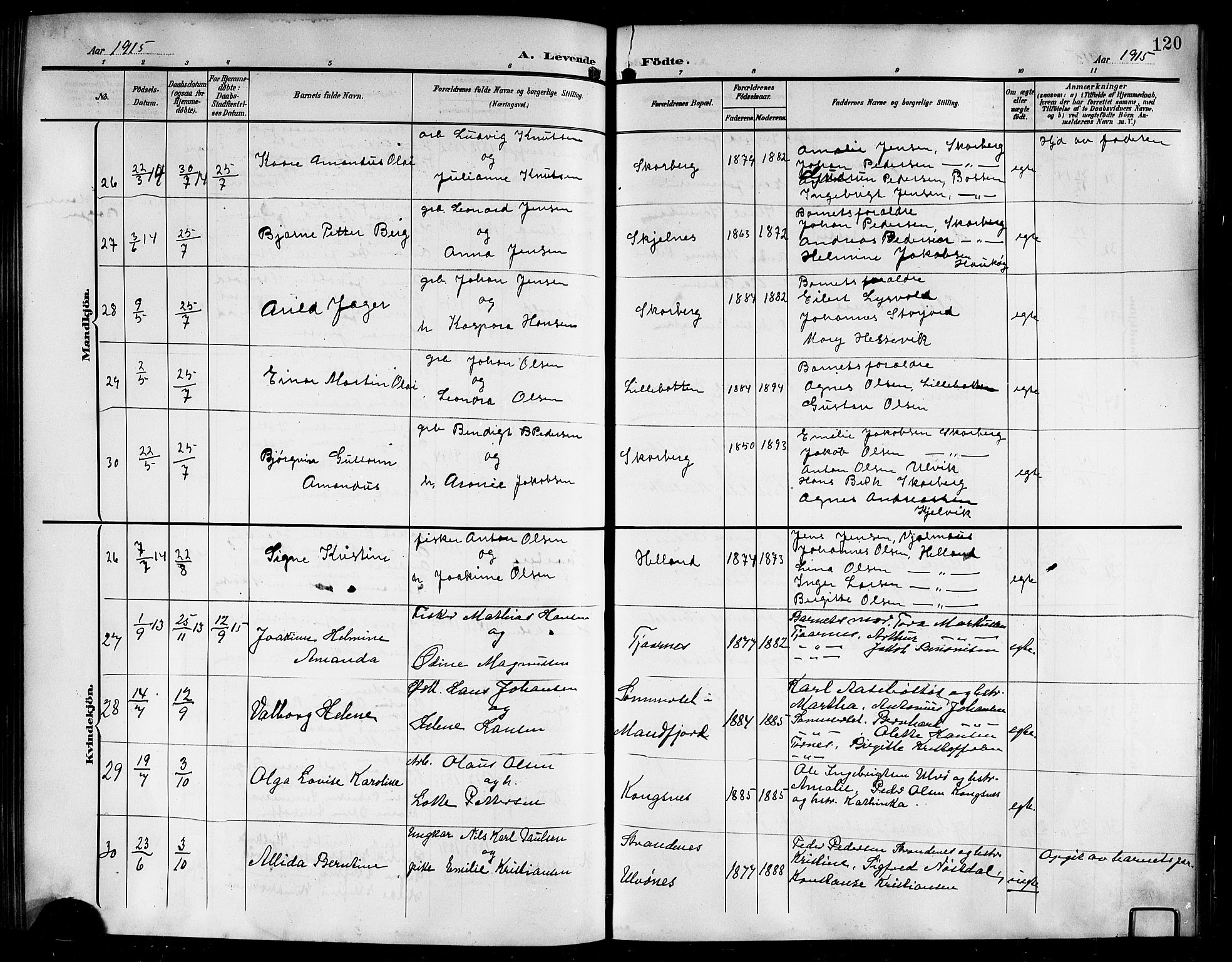 Ministerialprotokoller, klokkerbøker og fødselsregistre - Nordland, AV/SAT-A-1459/861/L0877: Klokkerbok nr. 861C03, 1903-1919, s. 120