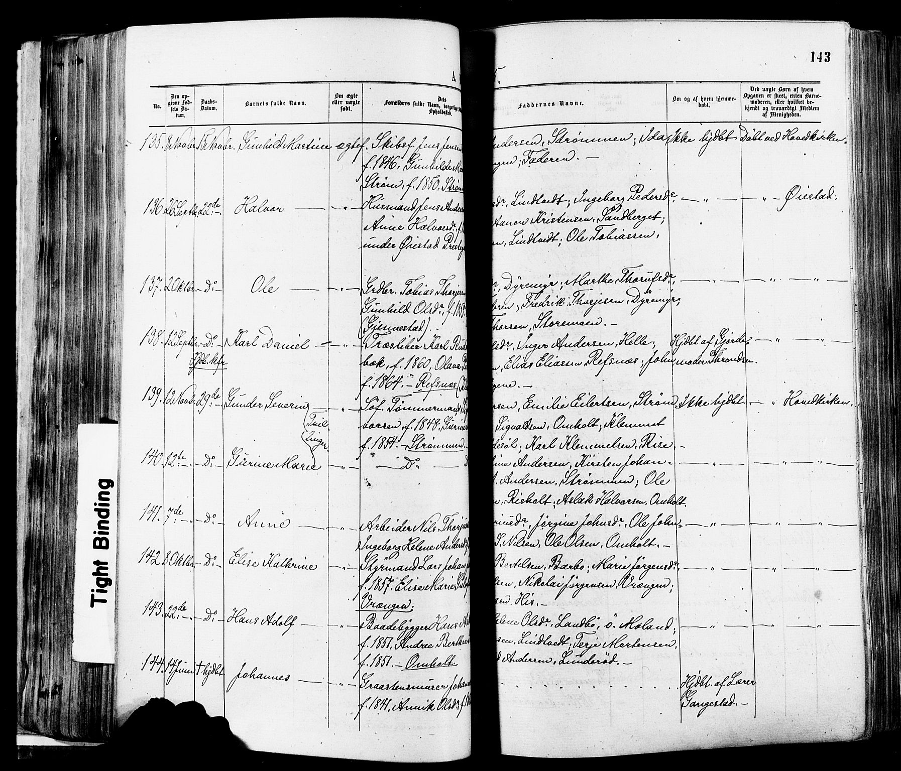 Øyestad sokneprestkontor, AV/SAK-1111-0049/F/Fa/L0016: Ministerialbok nr. A 16, 1874-1886, s. 143