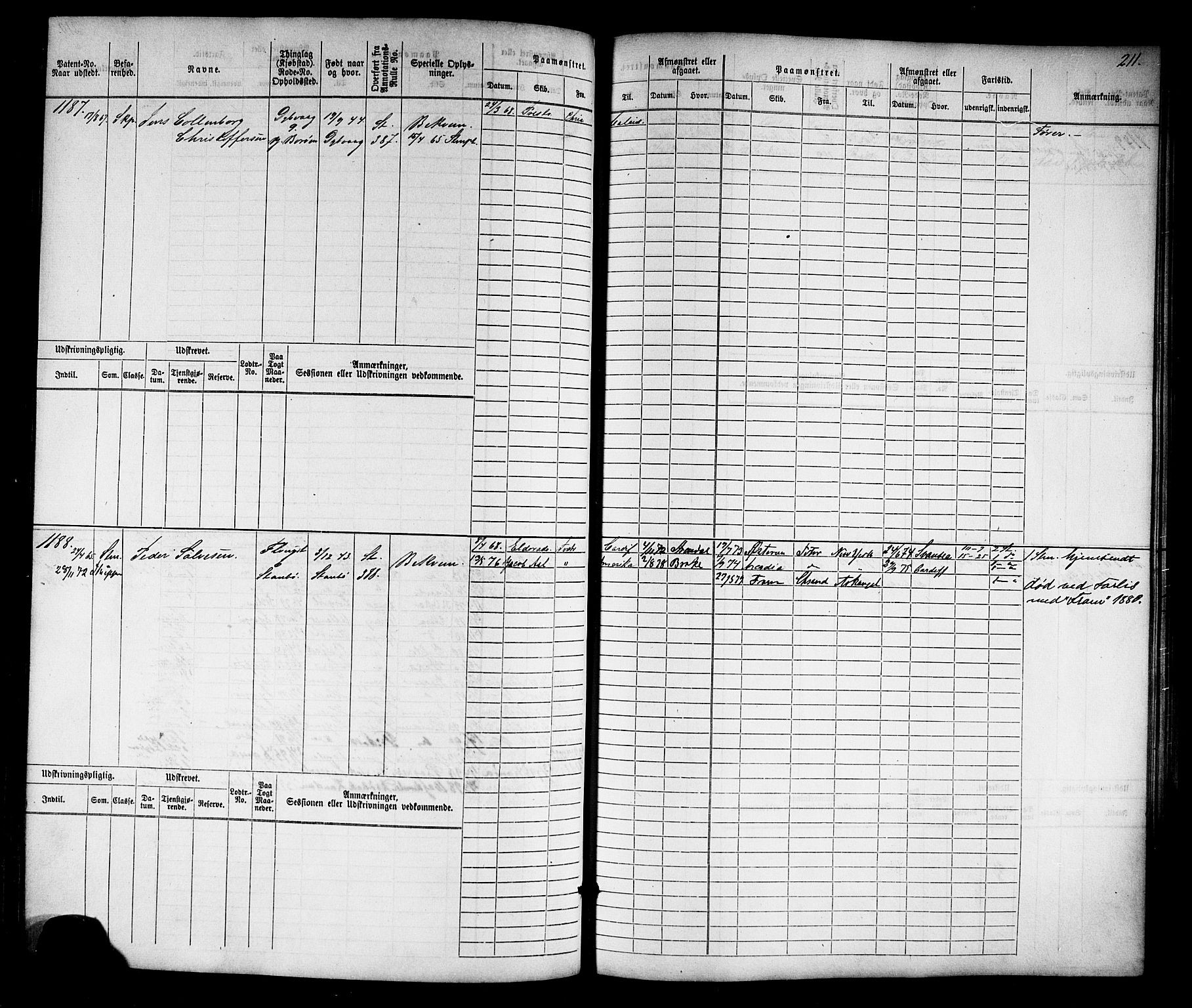 Tvedestrand mønstringskrets, AV/SAK-2031-0011/F/Fb/L0016: Hovedrulle nr 767-1532, U-32, 1869-1910, s. 216