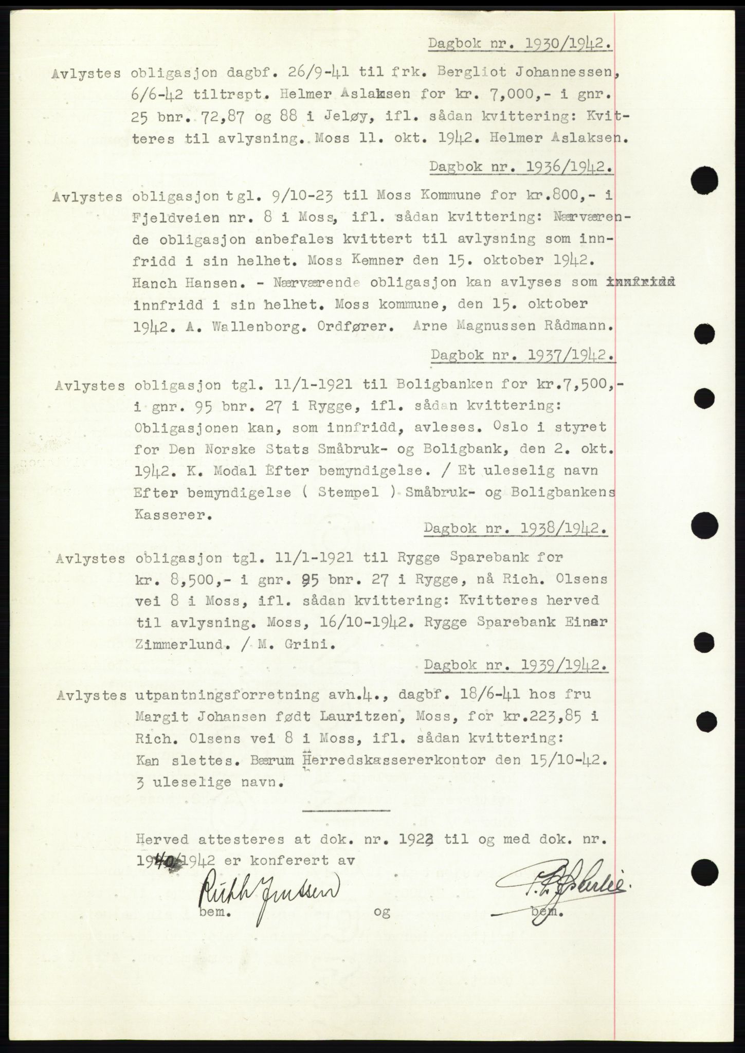 Moss sorenskriveri, SAO/A-10168: Pantebok nr. C10, 1938-1950, Dagboknr: 1930/1942