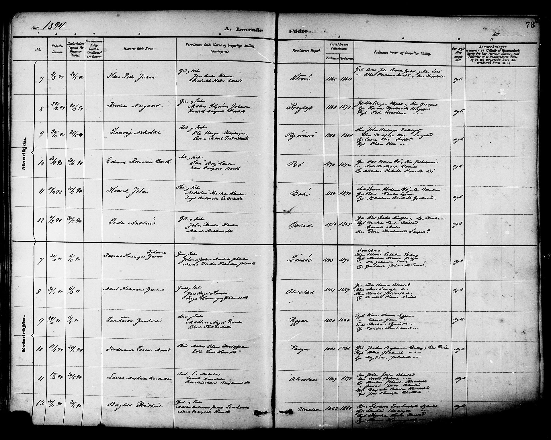 Ministerialprotokoller, klokkerbøker og fødselsregistre - Nordland, AV/SAT-A-1459/880/L1133: Ministerialbok nr. 880A07, 1888-1898, s. 73