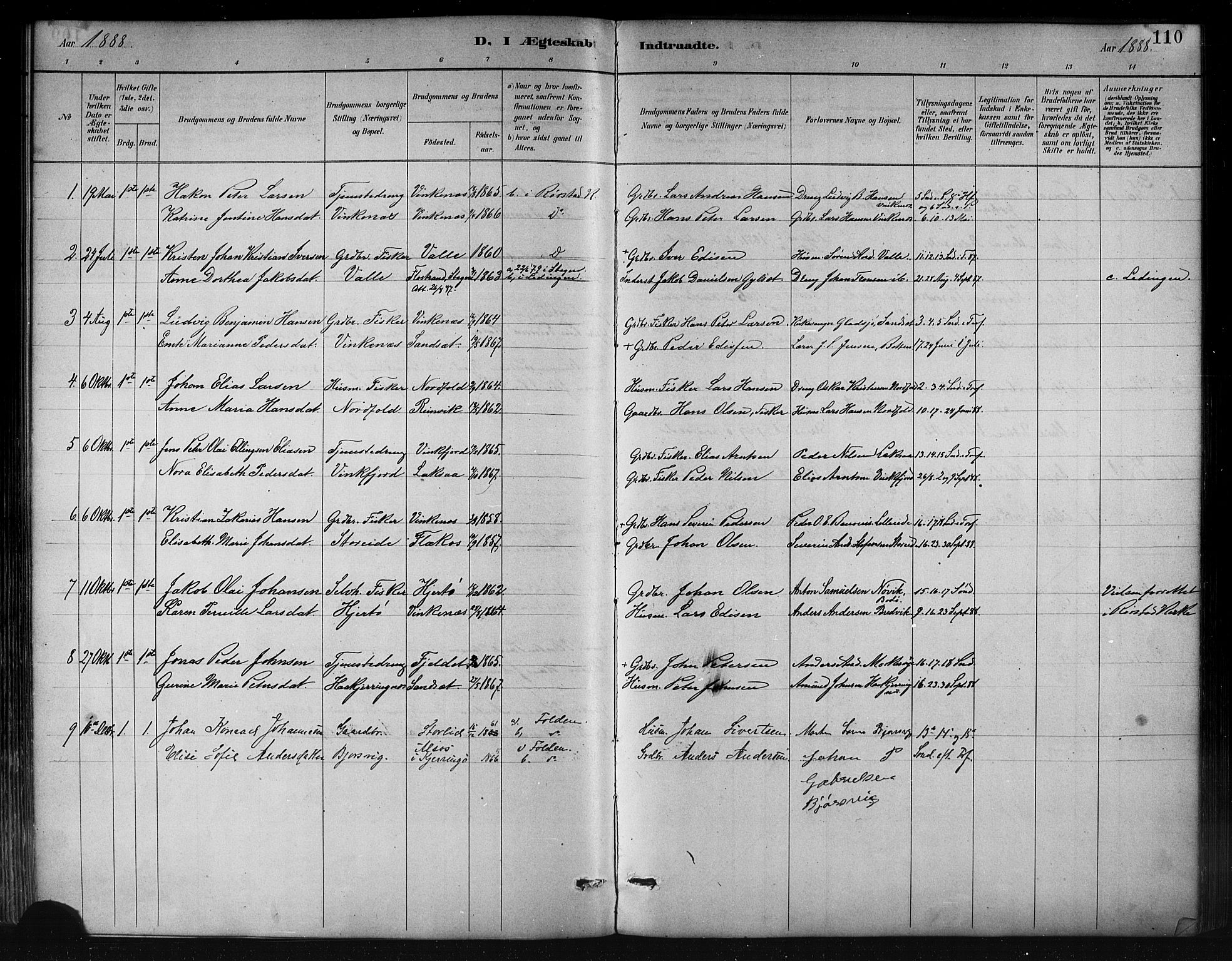 Ministerialprotokoller, klokkerbøker og fødselsregistre - Nordland, AV/SAT-A-1459/858/L0831: Ministerialbok nr. 858A01, 1884-1902, s. 110