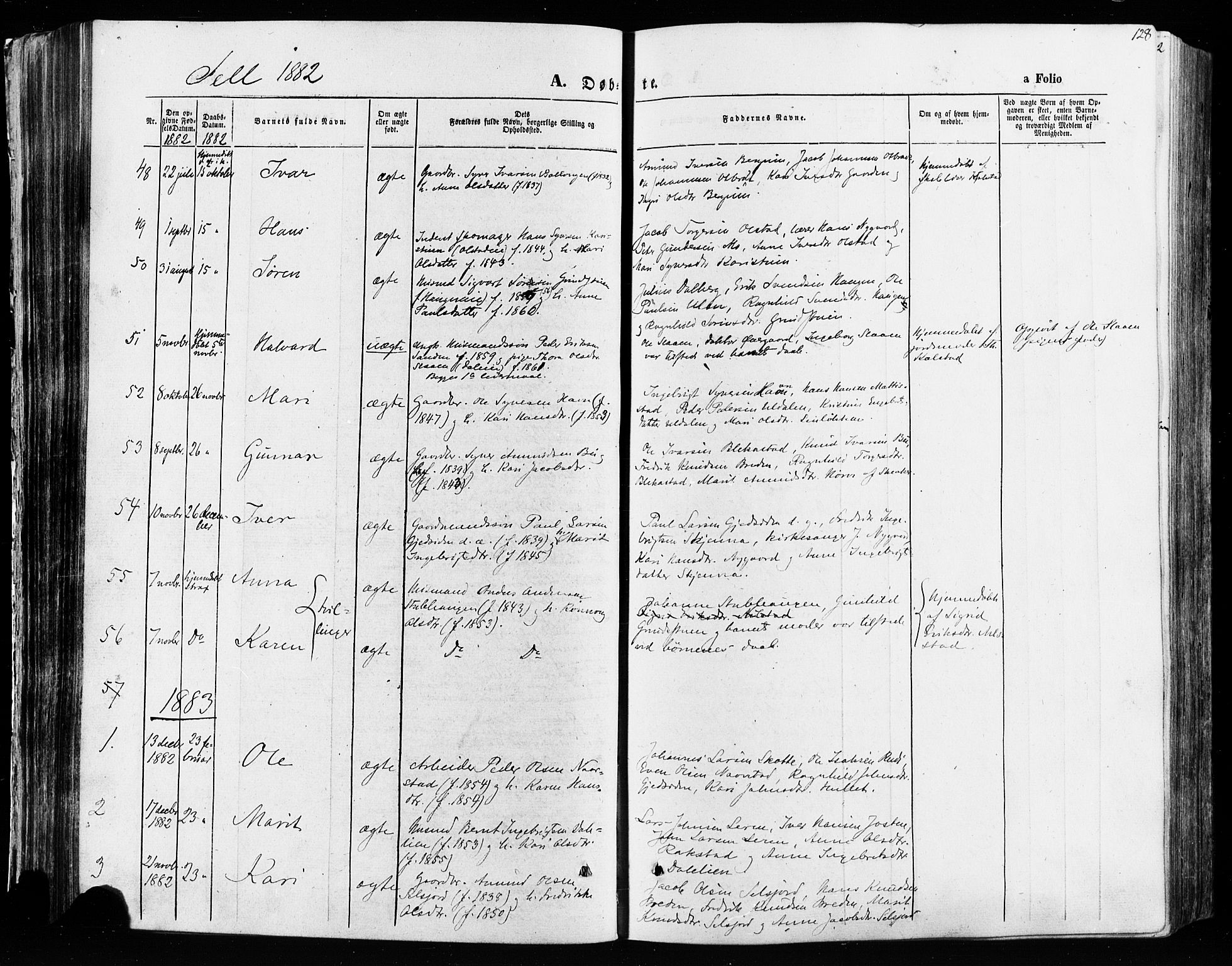 Vågå prestekontor, AV/SAH-PREST-076/H/Ha/Haa/L0007: Ministerialbok nr. 7 /3, 1872-1886, s. 128
