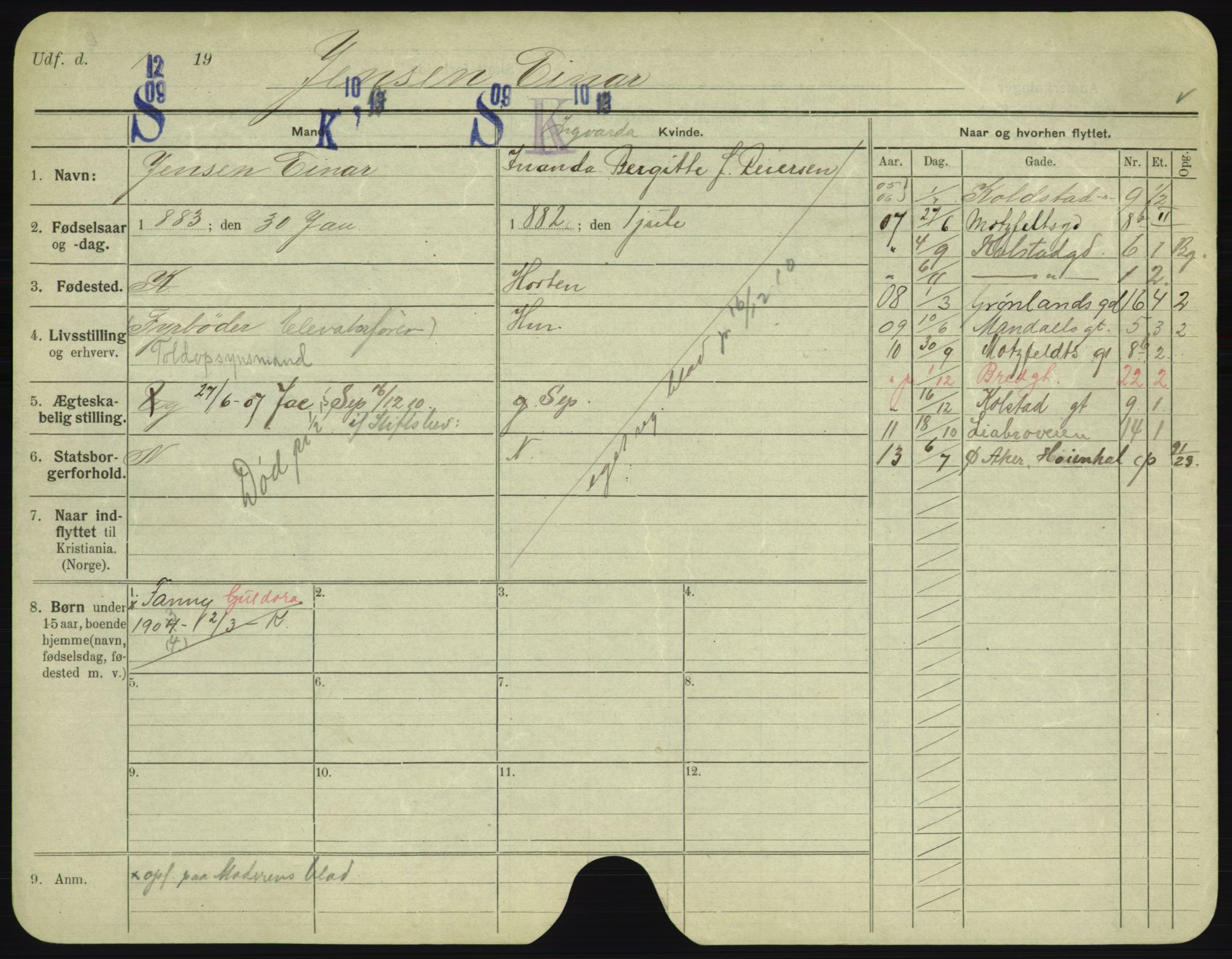 Oslo folkeregister, Registerkort, AV/SAO-A-11715/F/Fa/Fac/L0005: Menn, 1906-1914, s. 277a