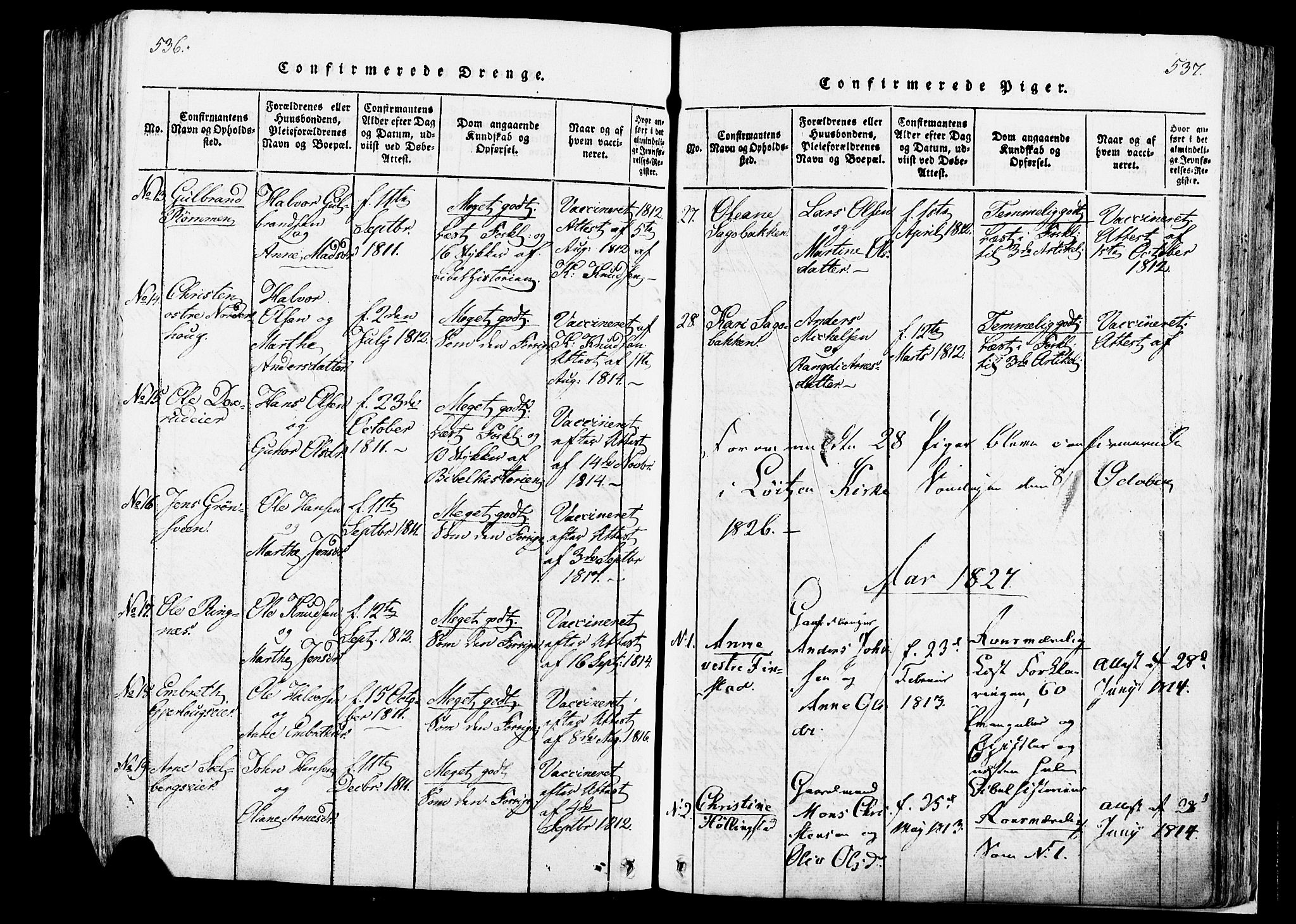 Løten prestekontor, AV/SAH-PREST-022/K/Ka/L0005: Ministerialbok nr. 5, 1814-1832, s. 536-537