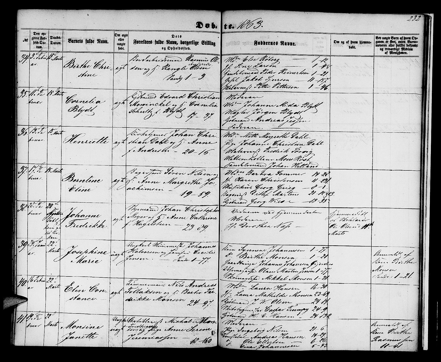 Korskirken sokneprestembete, AV/SAB-A-76101/H/Hab: Klokkerbok nr. B 4, 1858-1863, s. 232