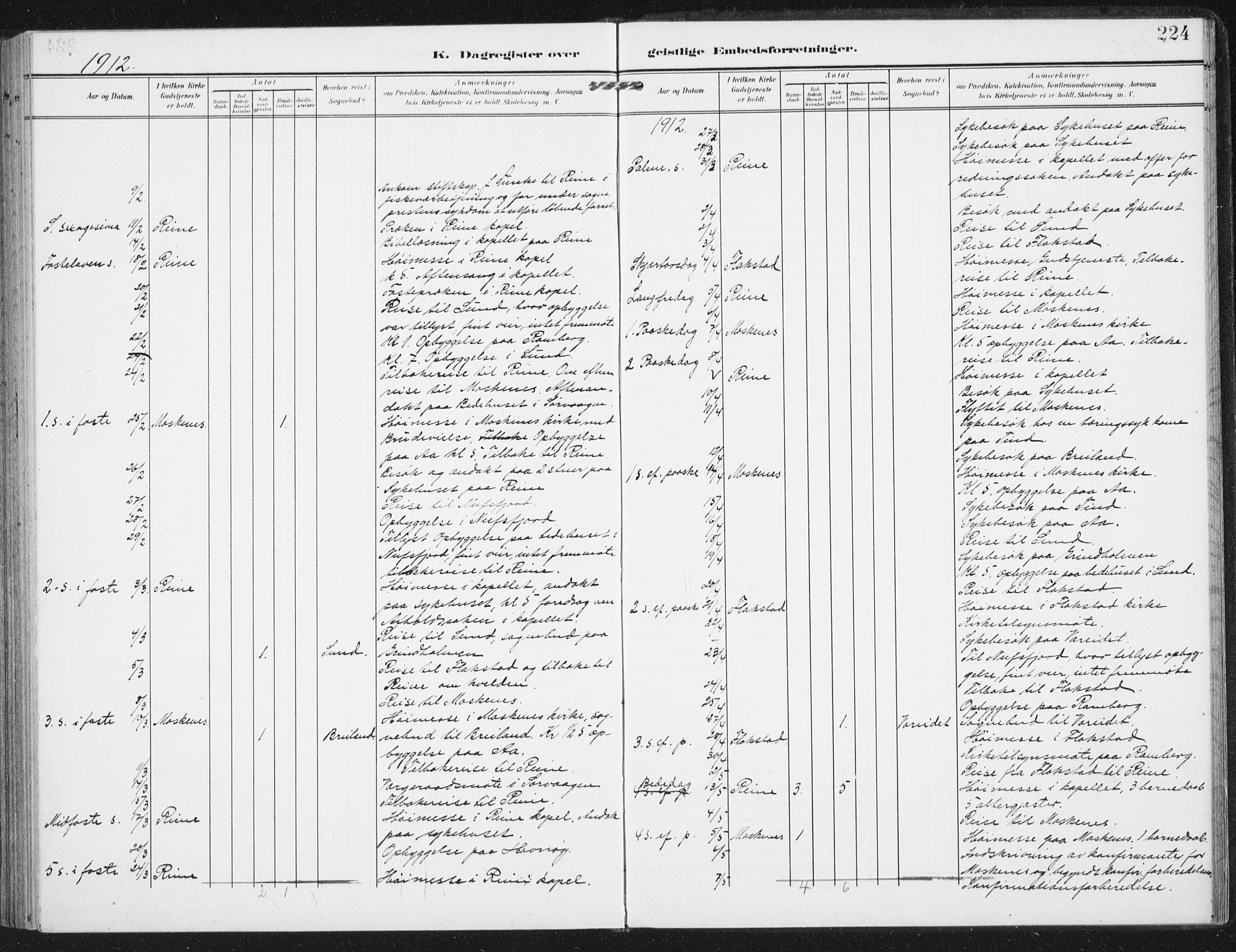 Ministerialprotokoller, klokkerbøker og fødselsregistre - Nordland, AV/SAT-A-1459/885/L1206: Ministerialbok nr. 885A07, 1905-1915, s. 224