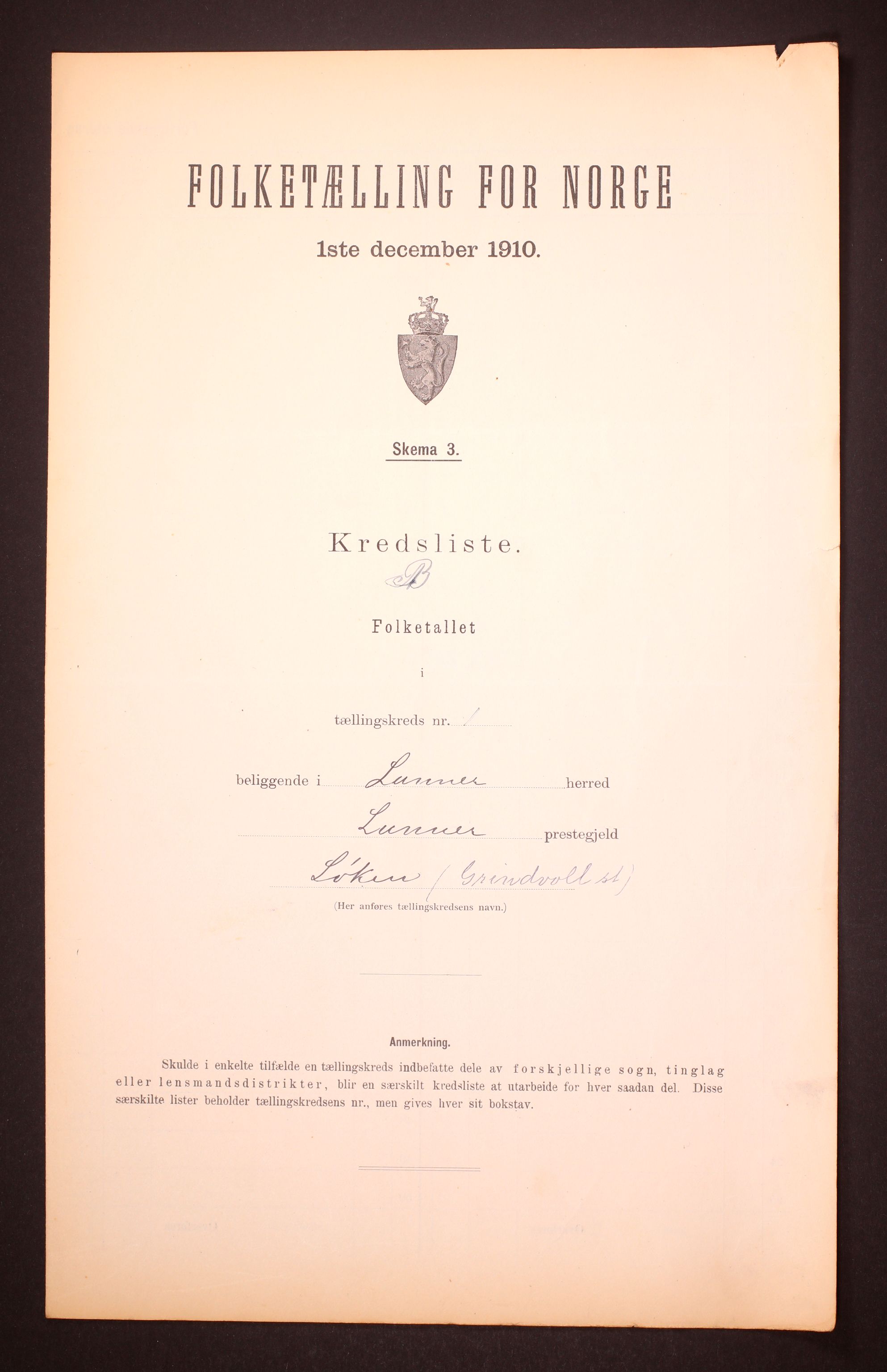 RA, Folketelling 1910 for 0533 Lunner herred, 1910, s. 9