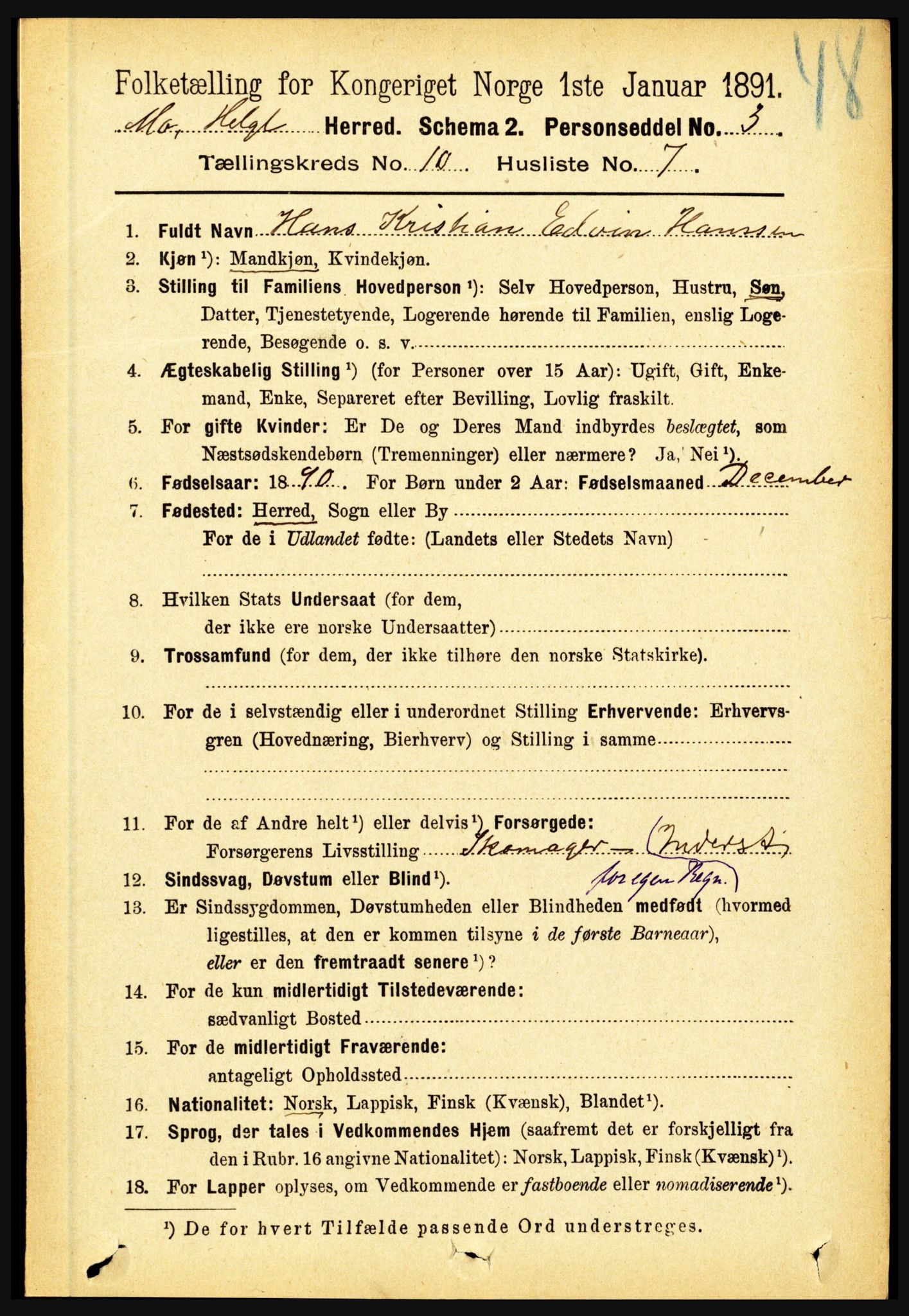 RA, Folketelling 1891 for 1833 Mo herred, 1891, s. 3976