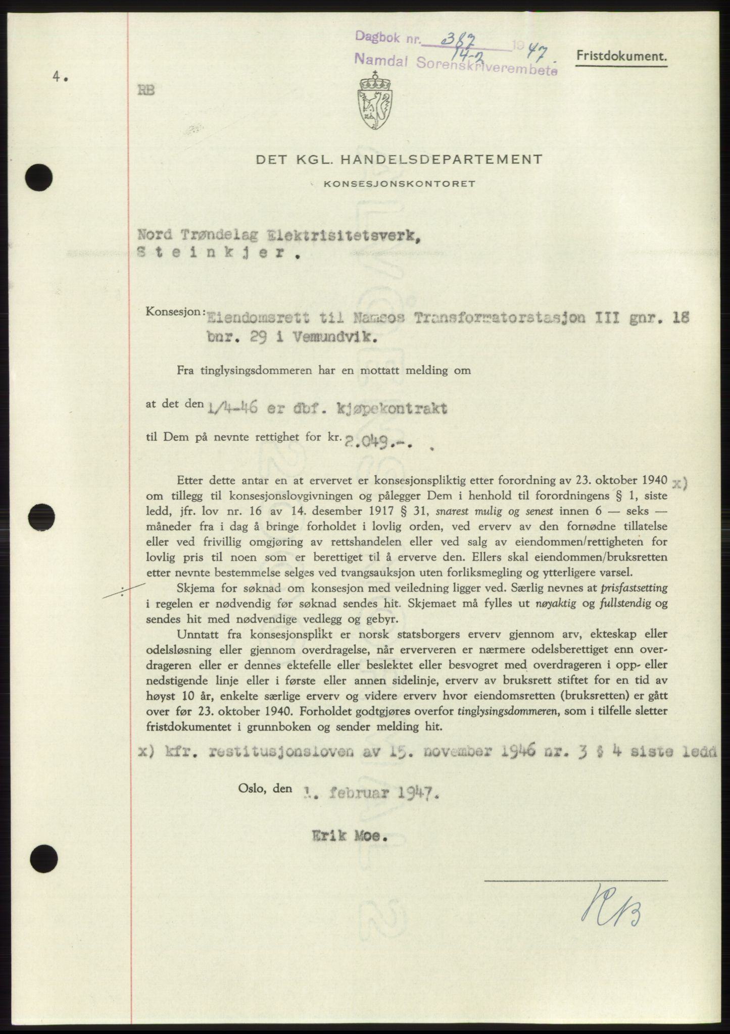 Namdal sorenskriveri, SAT/A-4133/1/2/2C: Pantebok nr. -, 1946-1947, Dagboknr: 387/1947