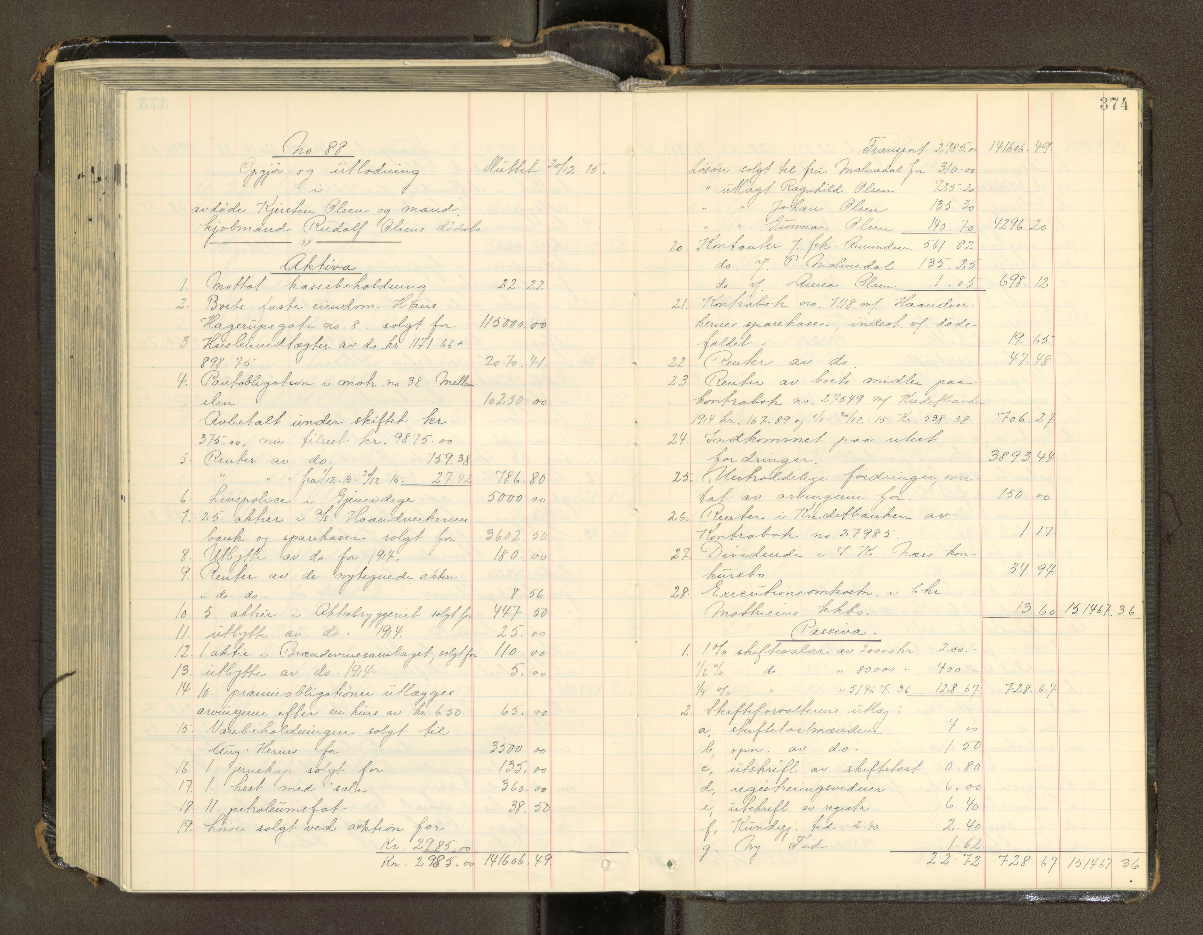 Trondheim byfogd, AV/SAT-A-0003/1/3/3A/L0041: Skifteutlodningsprotokoll - 1710-5/2. (m/ register), 1913-1916, s. 374