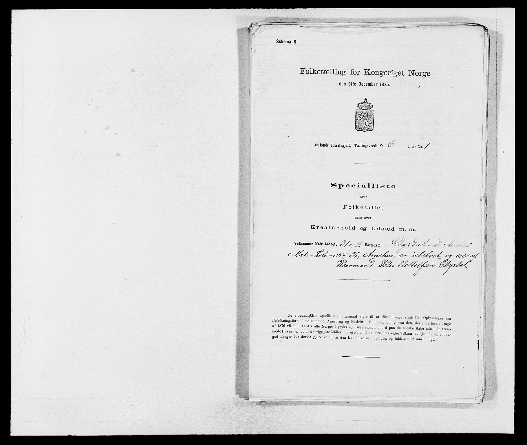 SAB, Folketelling 1875 for 1421P Aurland prestegjeld, 1875, s. 662