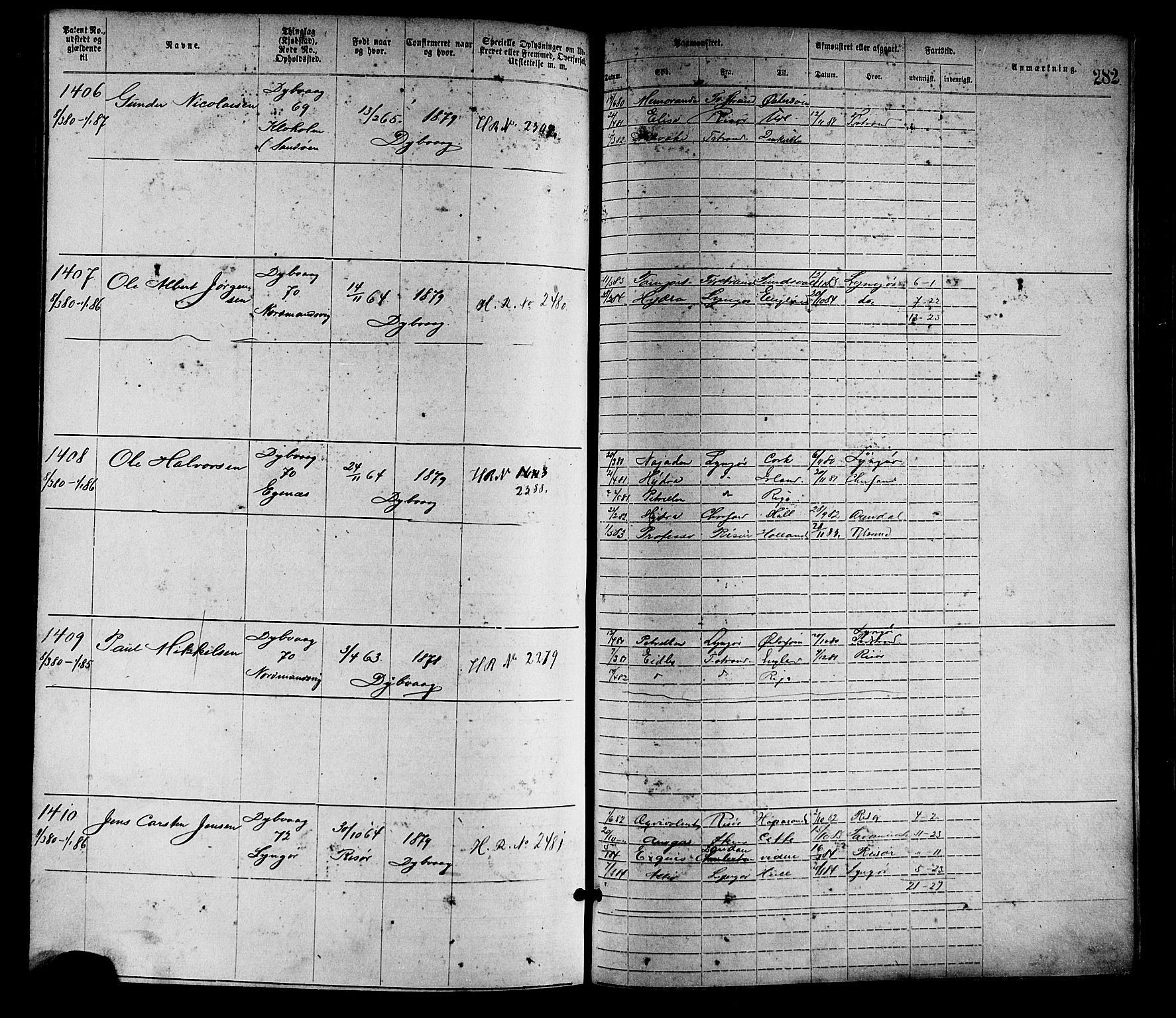 Tvedestrand mønstringskrets, SAK/2031-0011/F/Fa/L0001: Annotasjonsrulle nr 1-1905 med register, R-1, 1866-1886, s. 307