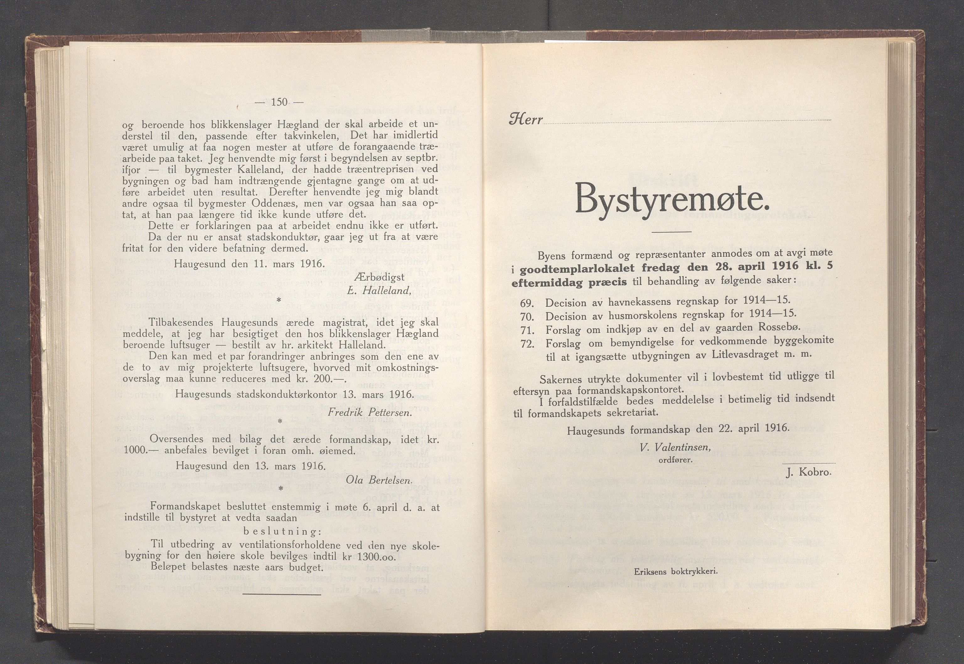 Haugesund kommune - Formannskapet og Bystyret, IKAR/A-740/A/Abb/L0002: Bystyreforhandlinger, 1908-1917, s. 748