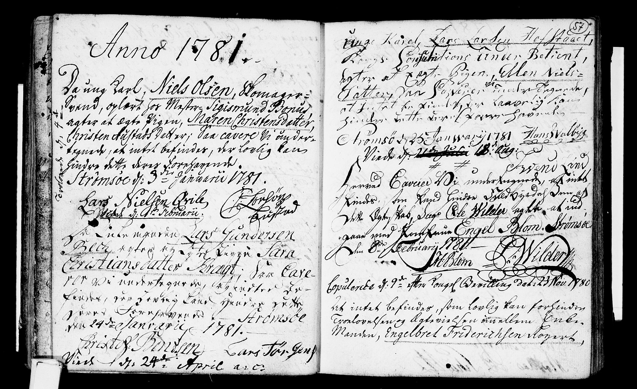Strømsø kirkebøker, SAKO/A-246/H/Hb/L0001: Forlovererklæringer nr. 1, 1752-1815, s. 57