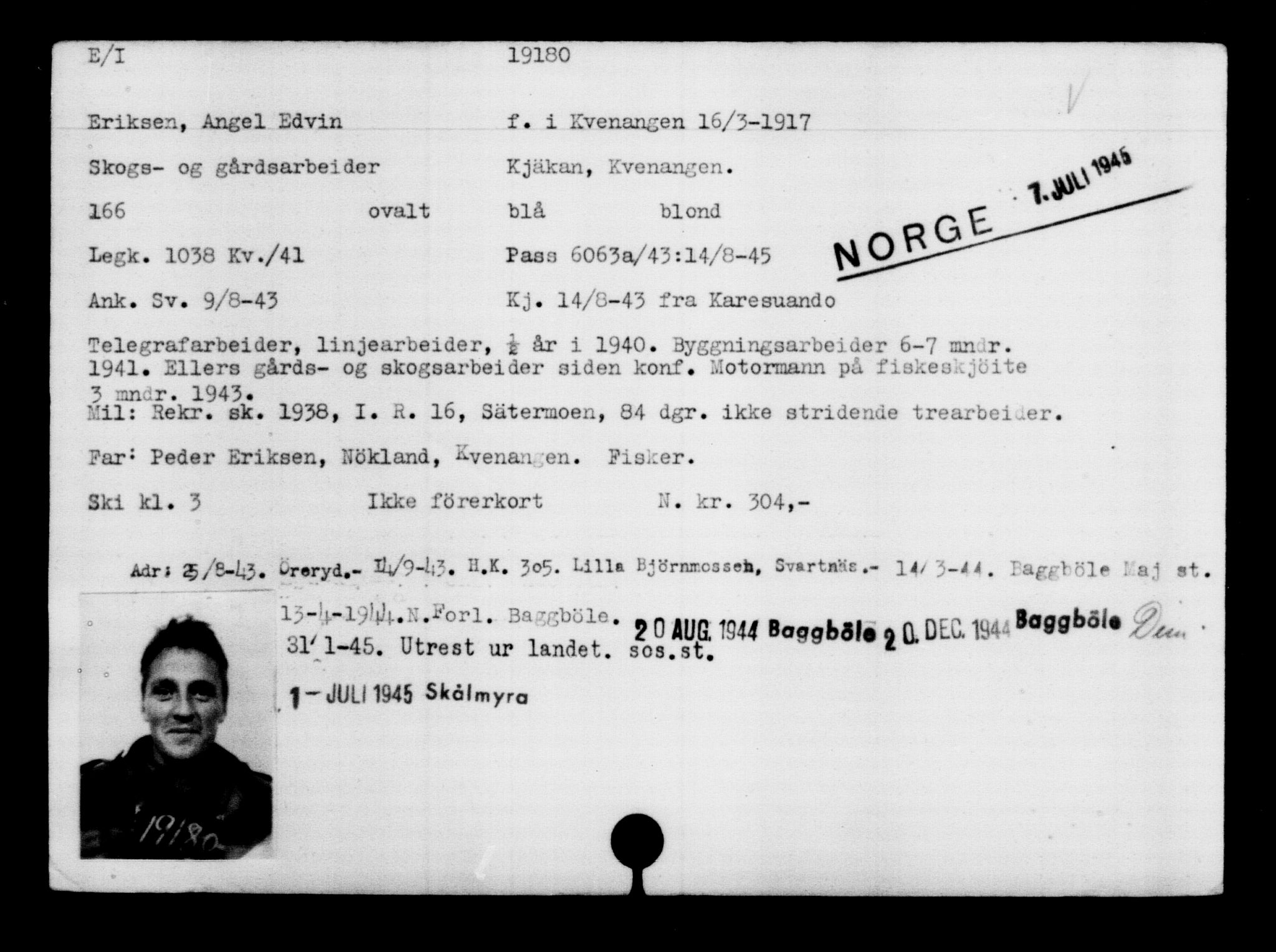 Utenriksstasjonene, Legasjonen i Stockholm, Flyktningkontoret, AV/RA-S-6753/V/Va/L0009: Kjesäterkartoteket, flyktninger med registreringsnr. 18502-22048, 1940-1945, s. 802