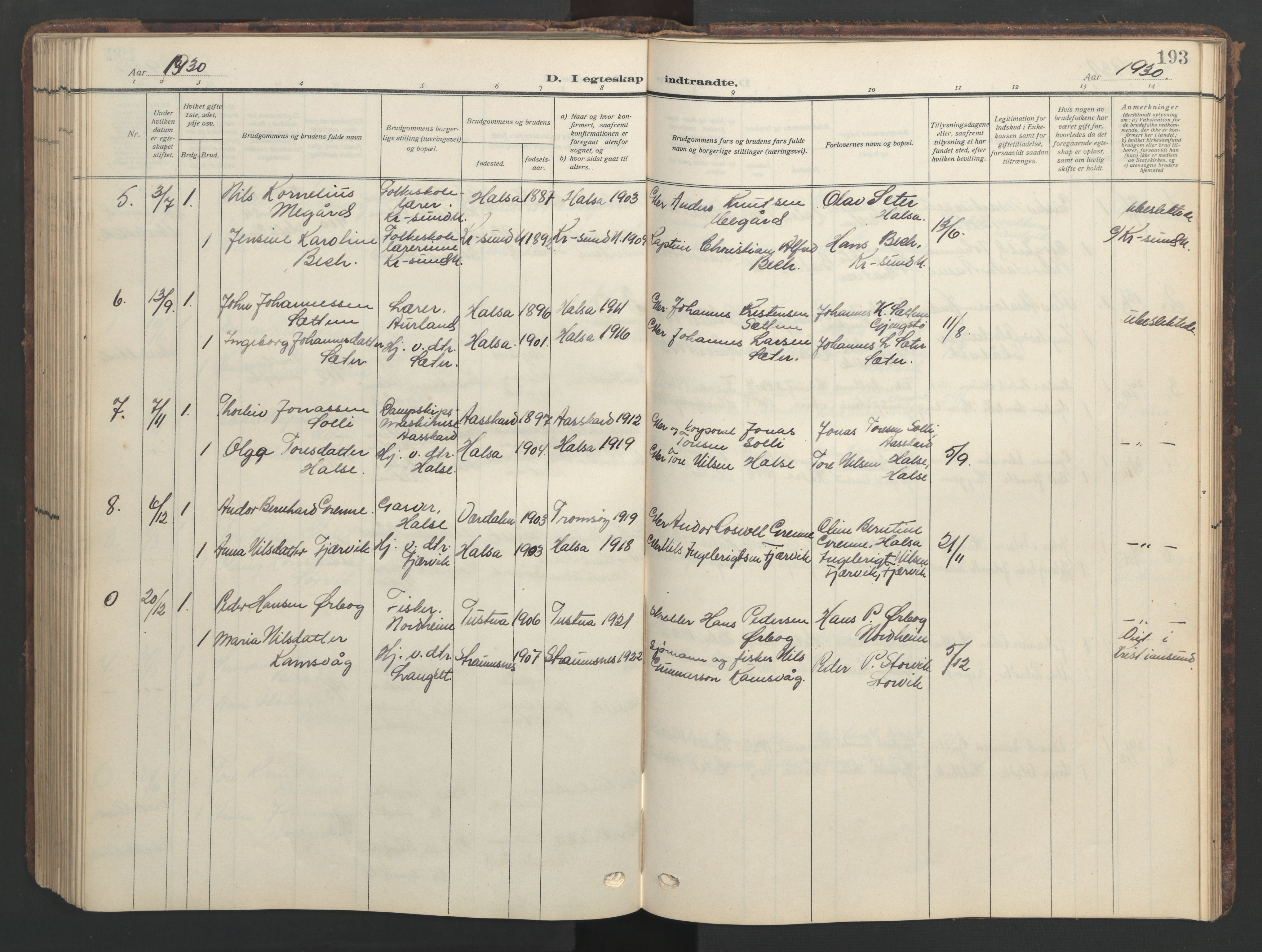 Ministerialprotokoller, klokkerbøker og fødselsregistre - Møre og Romsdal, AV/SAT-A-1454/576/L0891: Klokkerbok nr. 576C02, 1909-1946, s. 193