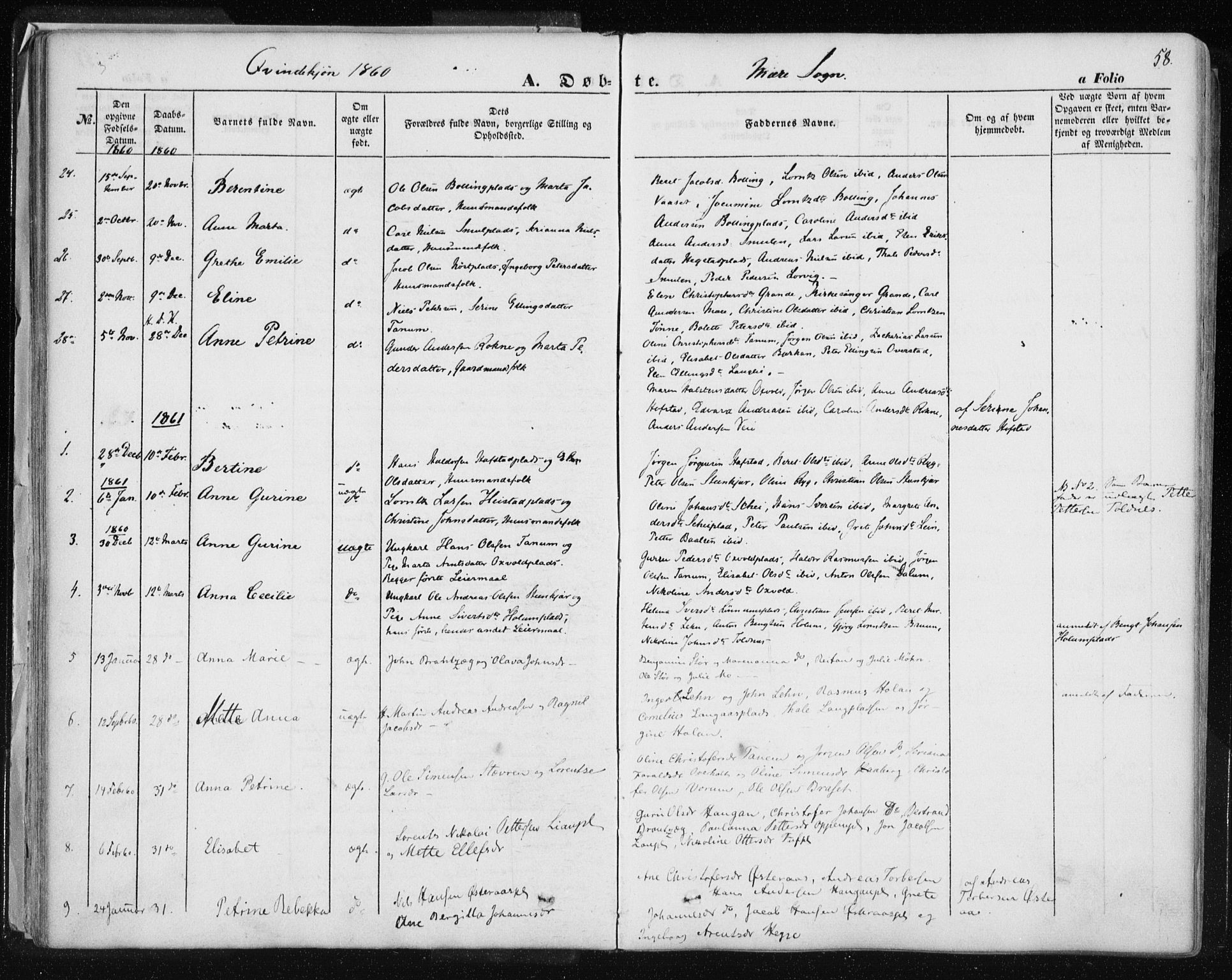 Ministerialprotokoller, klokkerbøker og fødselsregistre - Nord-Trøndelag, AV/SAT-A-1458/735/L0342: Ministerialbok nr. 735A07 /1, 1849-1862, s. 58