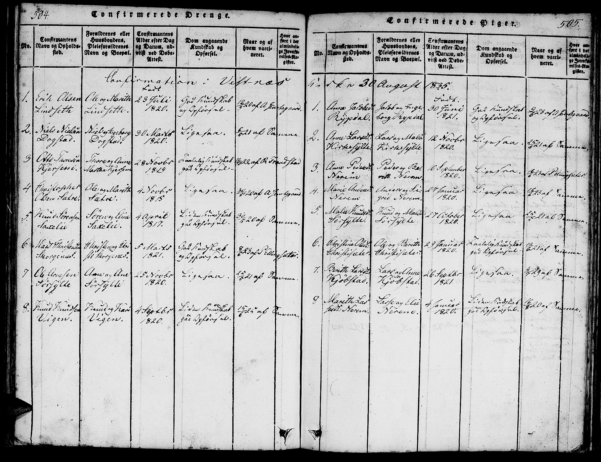 Ministerialprotokoller, klokkerbøker og fødselsregistre - Møre og Romsdal, SAT/A-1454/541/L0544: Ministerialbok nr. 541A01, 1818-1847, s. 504-505