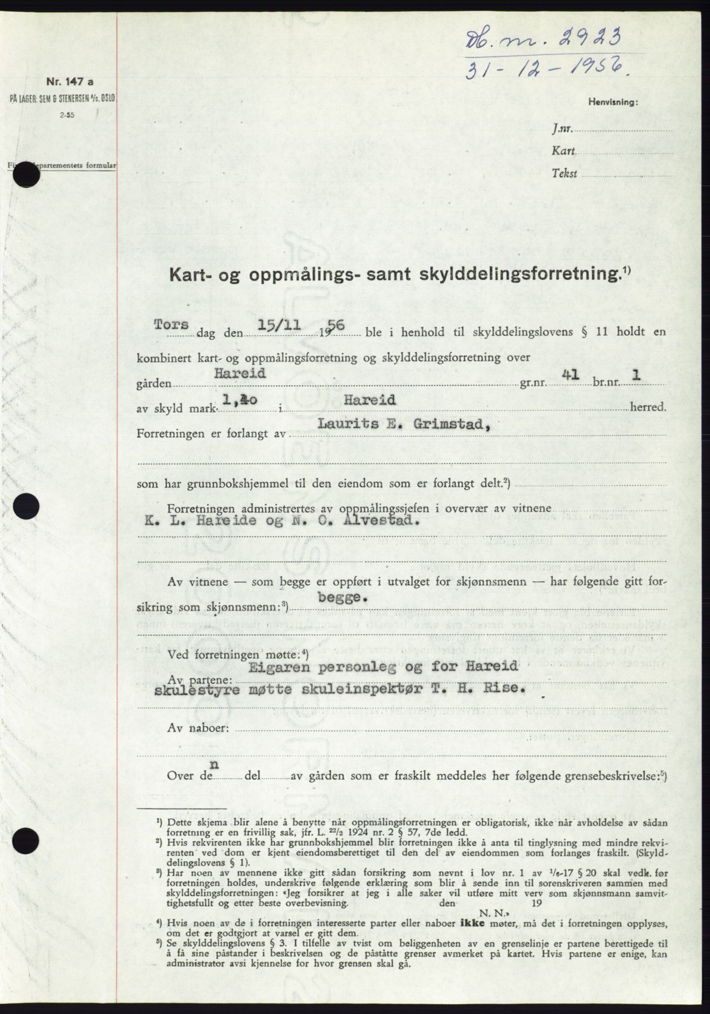 Søre Sunnmøre sorenskriveri, SAT/A-4122/1/2/2C/L0105: Pantebok nr. 31A, 1956-1957, Dagboknr: 2923/1956