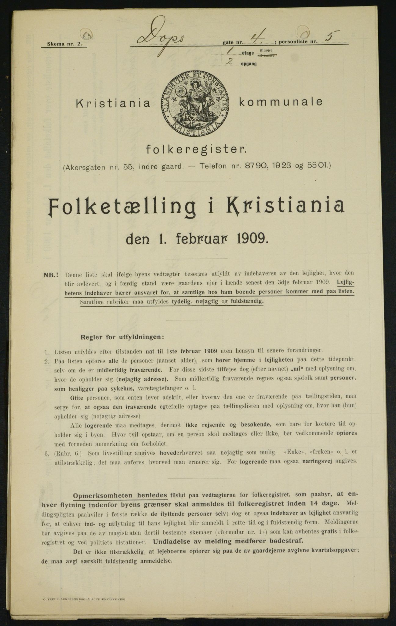 OBA, Kommunal folketelling 1.2.1909 for Kristiania kjøpstad, 1909, s. 14500