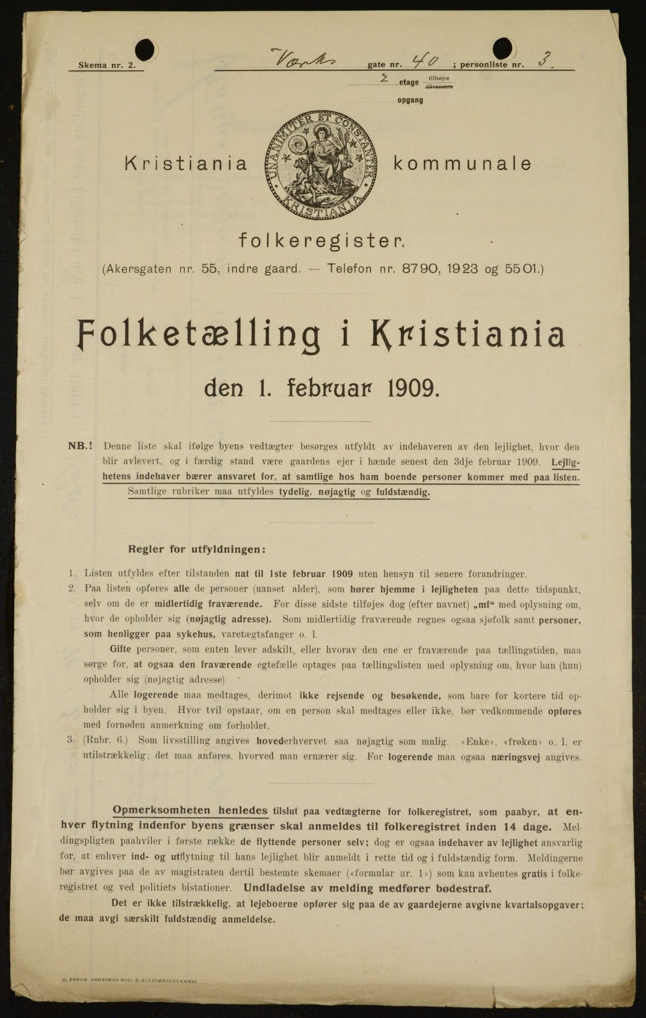 OBA, Kommunal folketelling 1.2.1909 for Kristiania kjøpstad, 1909, s. 111000