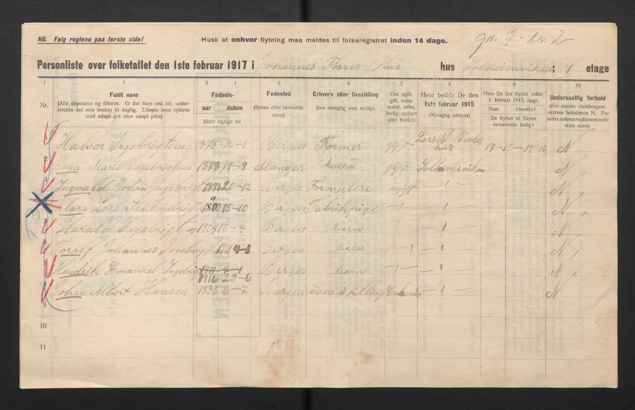 SAB, Kommunal folketelling 1917 for Bergen kjøpstad, 1917, s. 48042