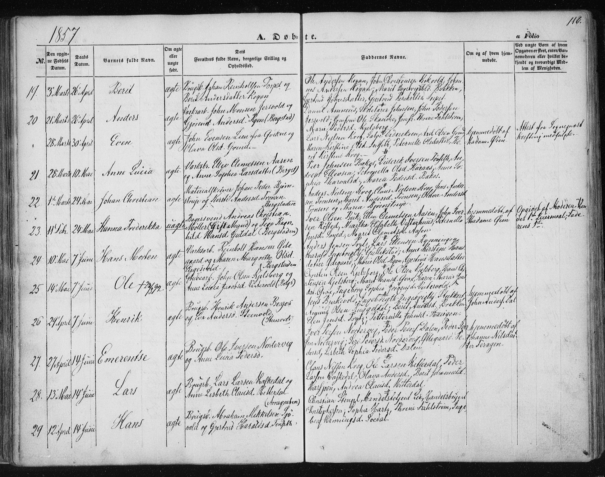 Ministerialprotokoller, klokkerbøker og fødselsregistre - Sør-Trøndelag, SAT/A-1456/681/L0931: Ministerialbok nr. 681A09, 1845-1859, s. 116