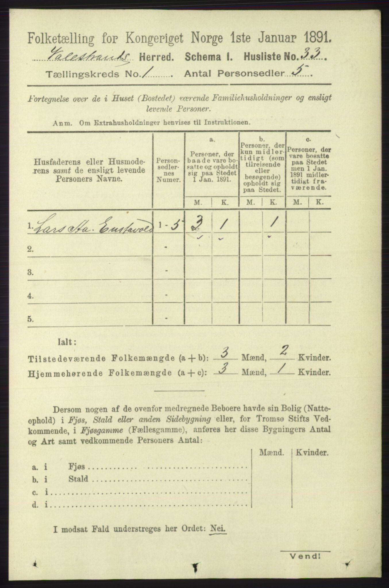 RA, Folketelling 1891 for 1217 Valestrand herred, 1891, s. 48